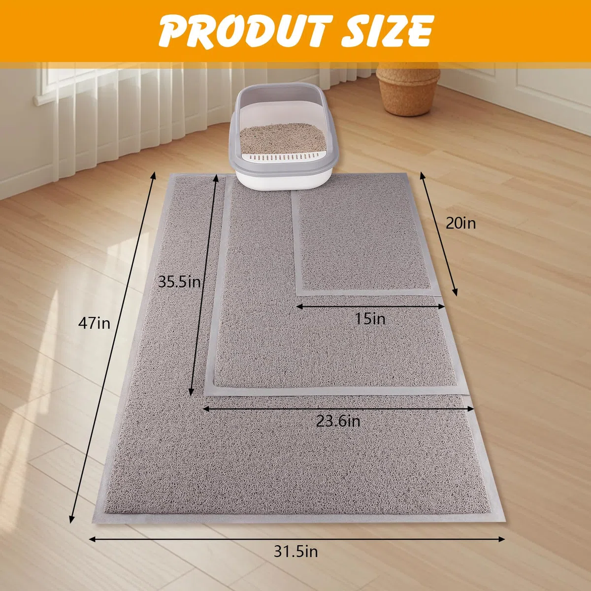 ondware Tappetino per lettiera per gatto, 120 x 80 cm, impermeabile, antiscivolo, facile da pulire, lavabile, per lettiera (grigio)