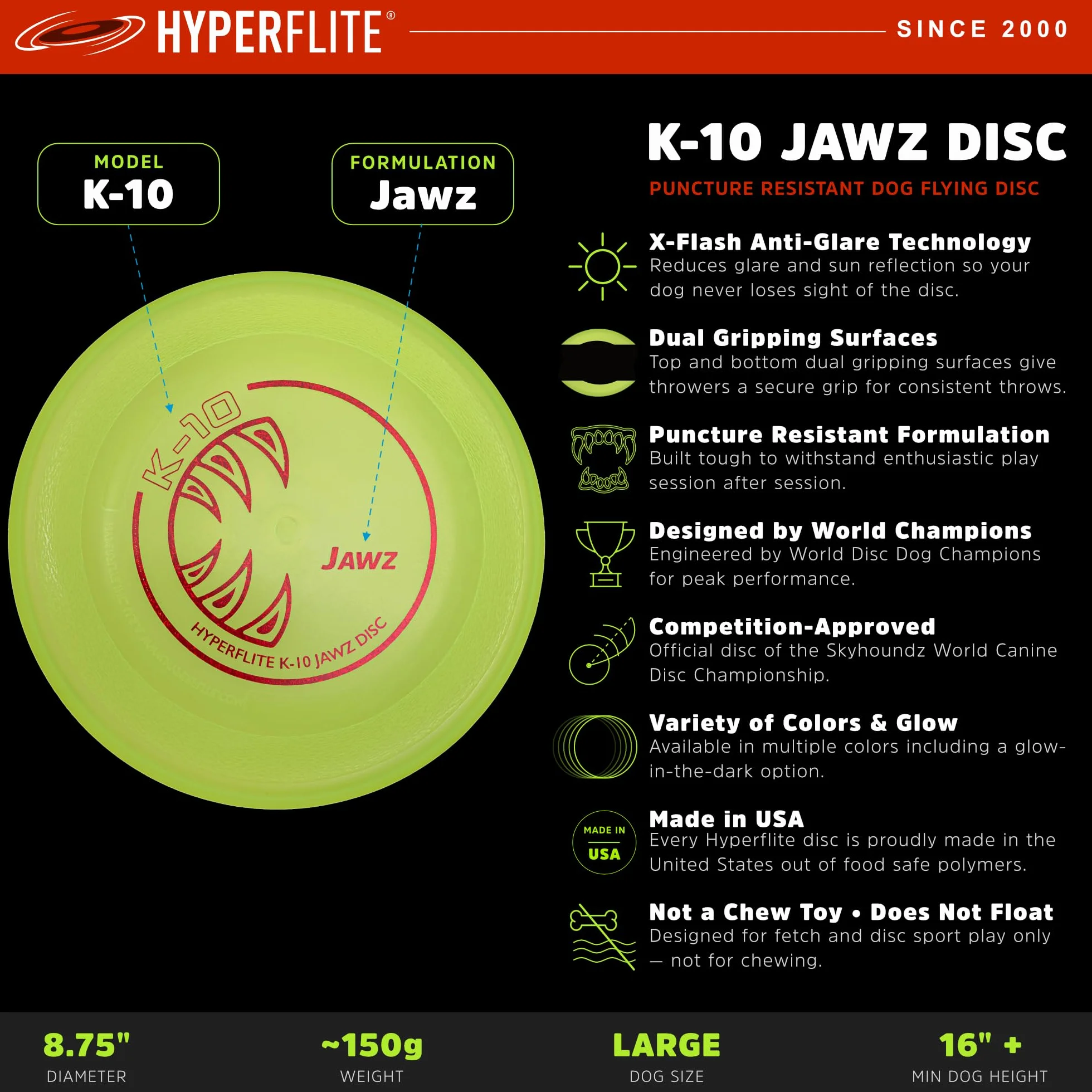 Hyperflite Jawz - Disco da lancio per canini, 22,2 cm, 145 g (Mango)