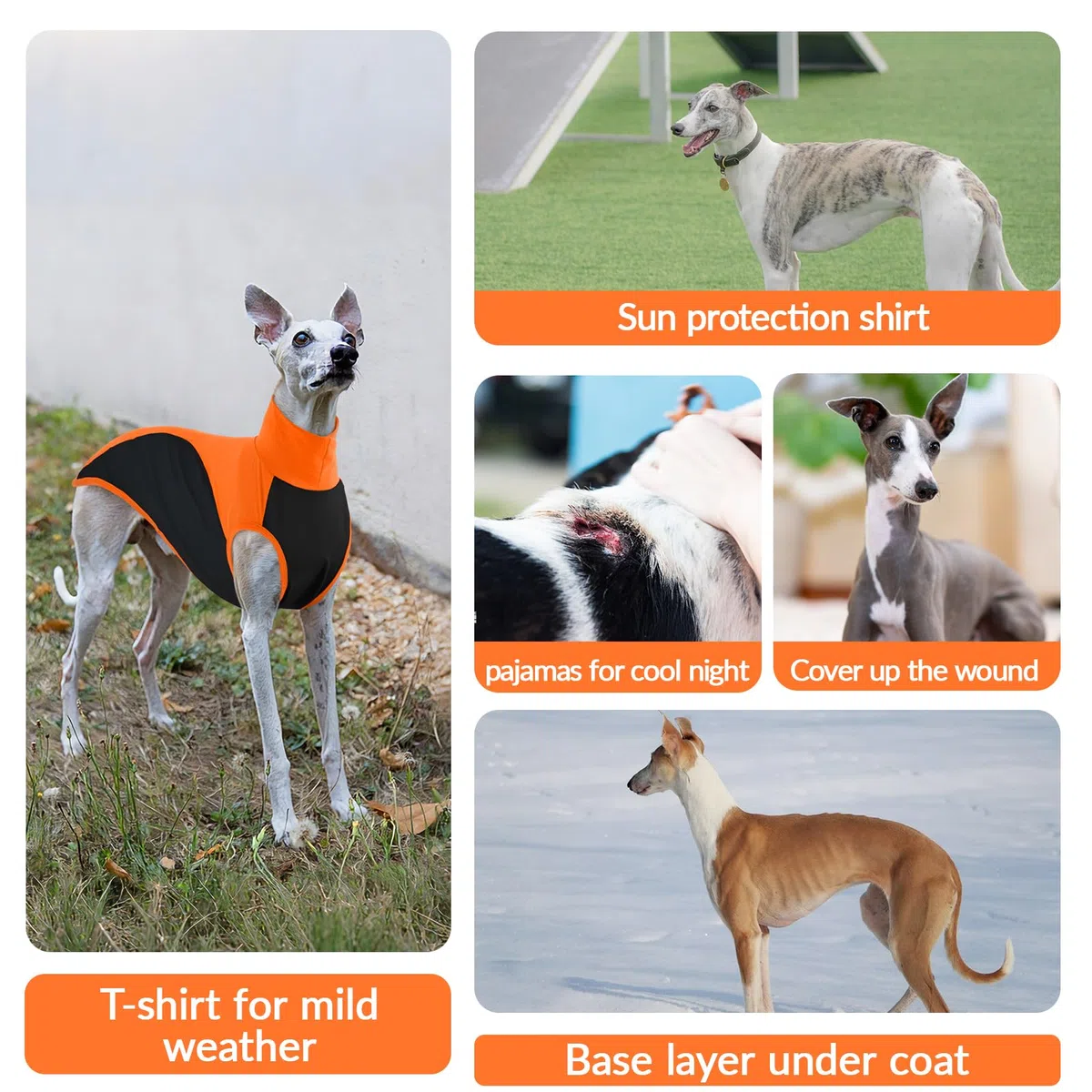 Maglitta Levrieri, Lurcher Maglietta Saluki Felpa Levrieri Gilet Maglietta per Cani con Protezione Solare per Attività All'aperto(Arancione, L)