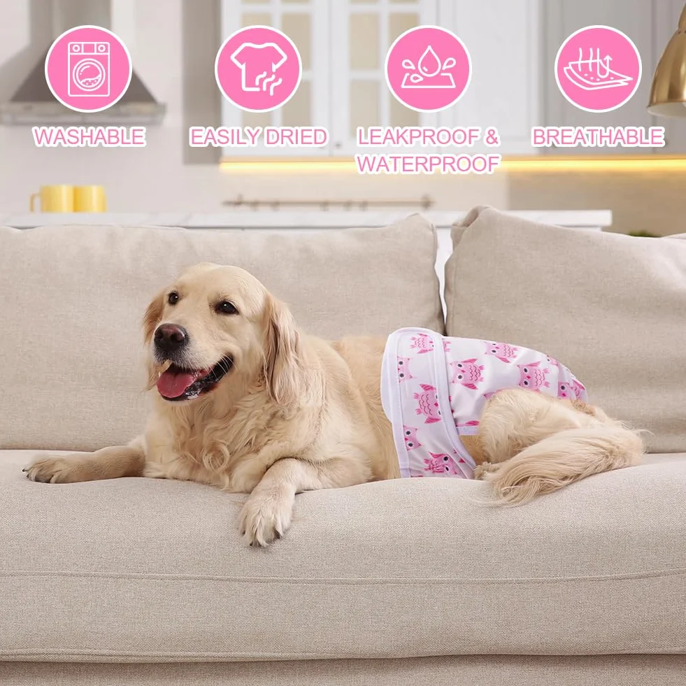 Aomig Lavabili Pannolini per Cani Femmina, 3 PZ Pannolini Animali Cane Riutilizzabili, Pannolino Mutande Mestruali Cane Altamente Assorbenti Ciclo, Pantaloni Mestruali Igienici per Cani di Piccola (L)