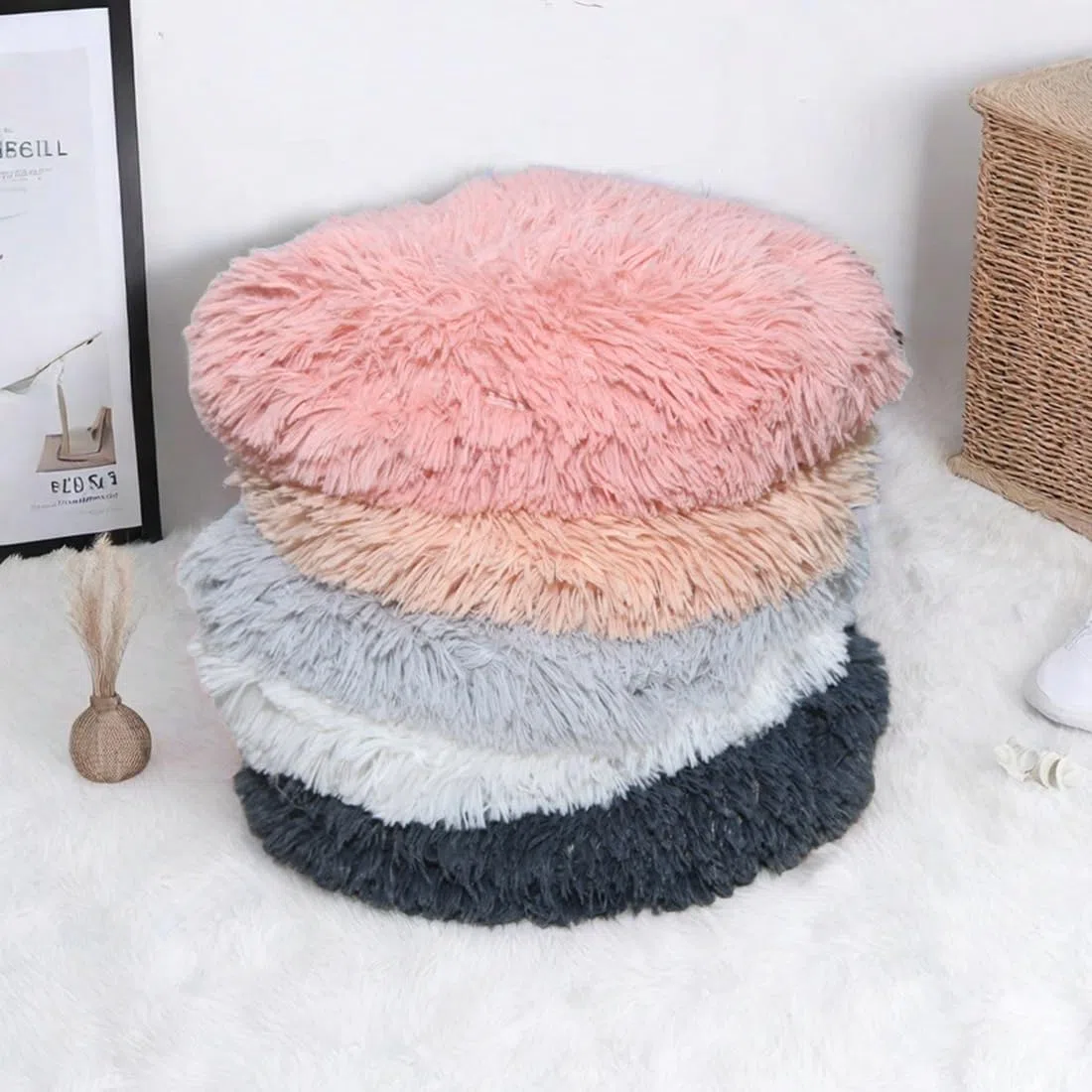 RICHRAIN Cuscino in peluche per cani di gatto, tappetino caldo per animali domestici, cotone PP morbido e confortevole per soggiorno (L 57 cm, grigio chiaro)