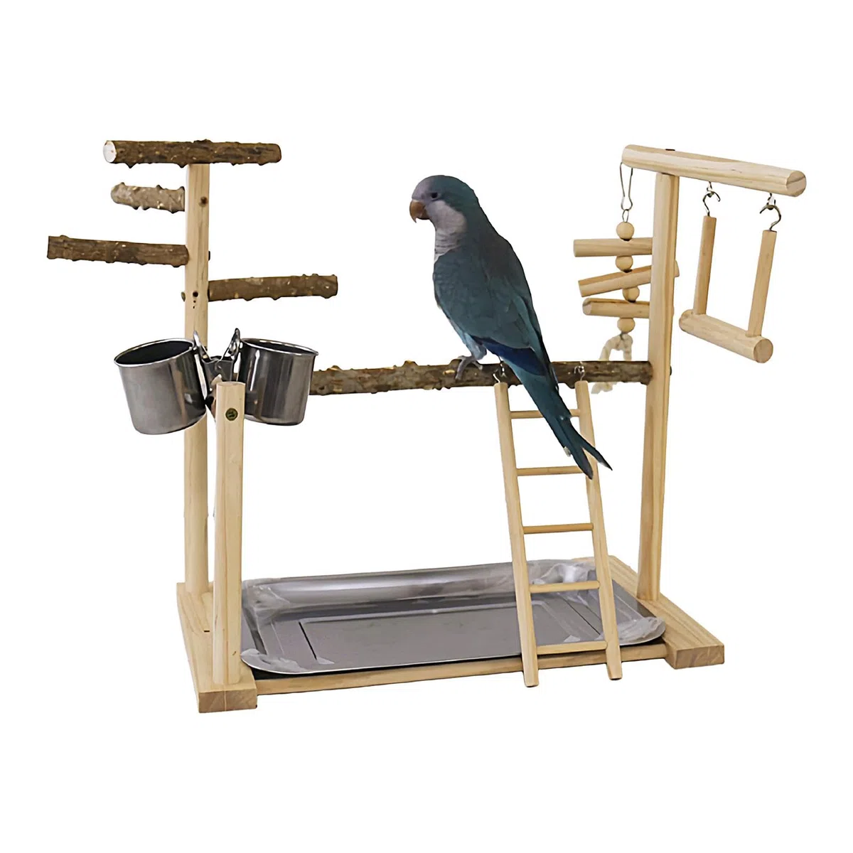 Palestra per giochi per pappagalli, supporto per giochi per uccelli, Scaletta Cockatiel con vassoio e tazze, Giochi per uccelli, palestra per esercizi, box per palestra per uccelli, per gabb