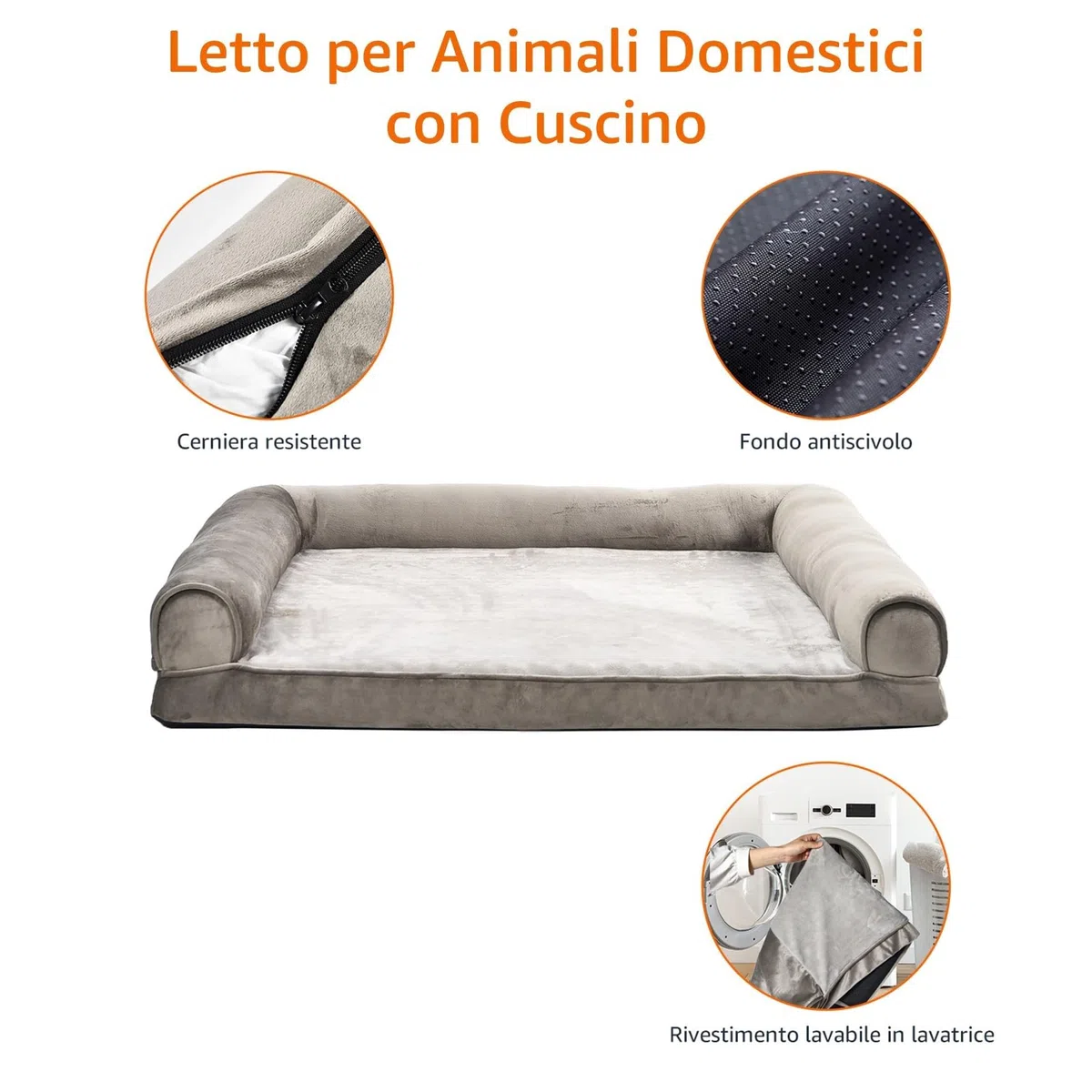 Amazon Basics Cuccia per cani e altri animali domestici, in stile divano, per salotto, in schiuma, sfoderabile, Taupe, 91 x 69 x 17 cm (L x W x H)