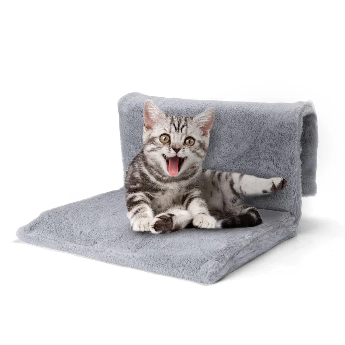 Nobleza Lettino riscaldante per gatti,Calda Peluche Morbida,Forte metallica Telaio Staccabile,Grigio,48 * 30 * 25cm