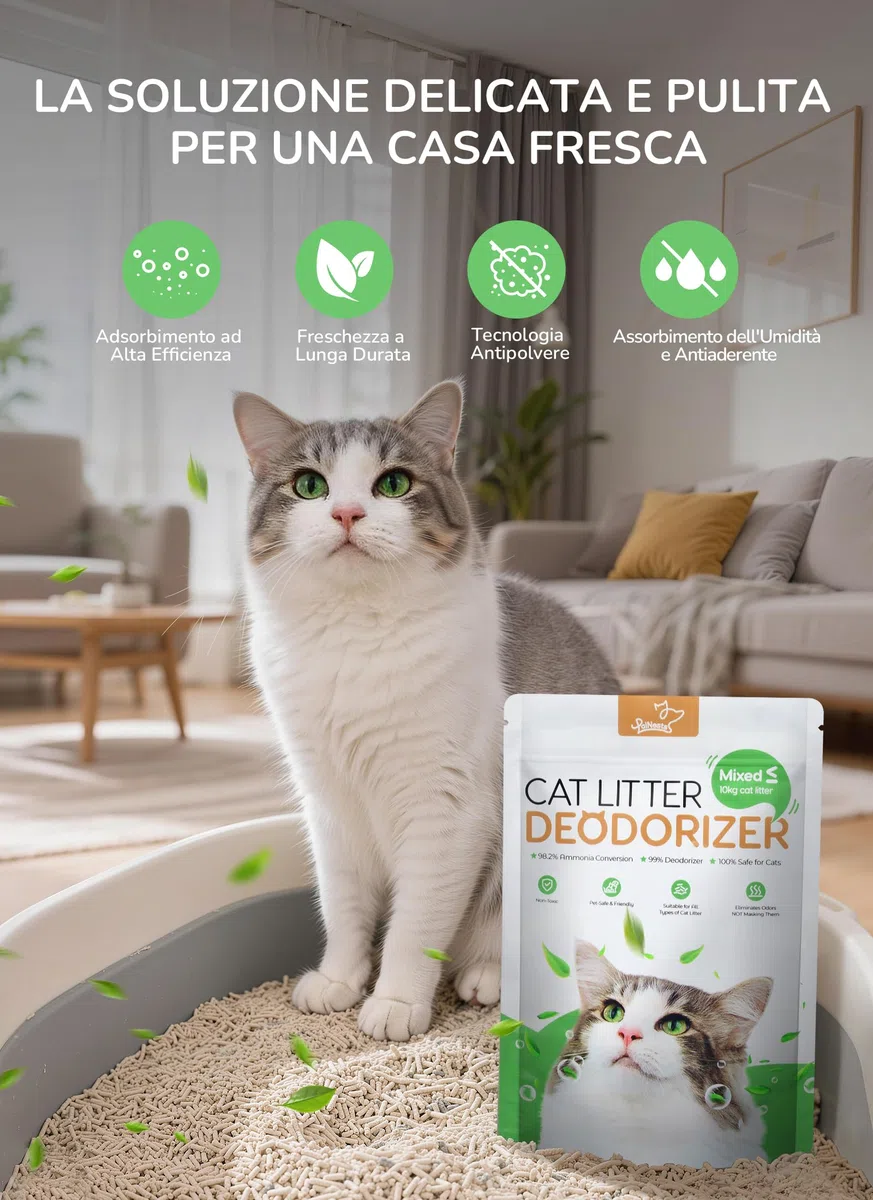 Deodorante per Lettiera per Gatti, Aop Eliminatore di Odori per Lettiera per Gatti Naturale, Neutralizzatore di Odori Inodore, Controllo Efficace Degli Odori Lettiere Gatti, 3 Pezzi