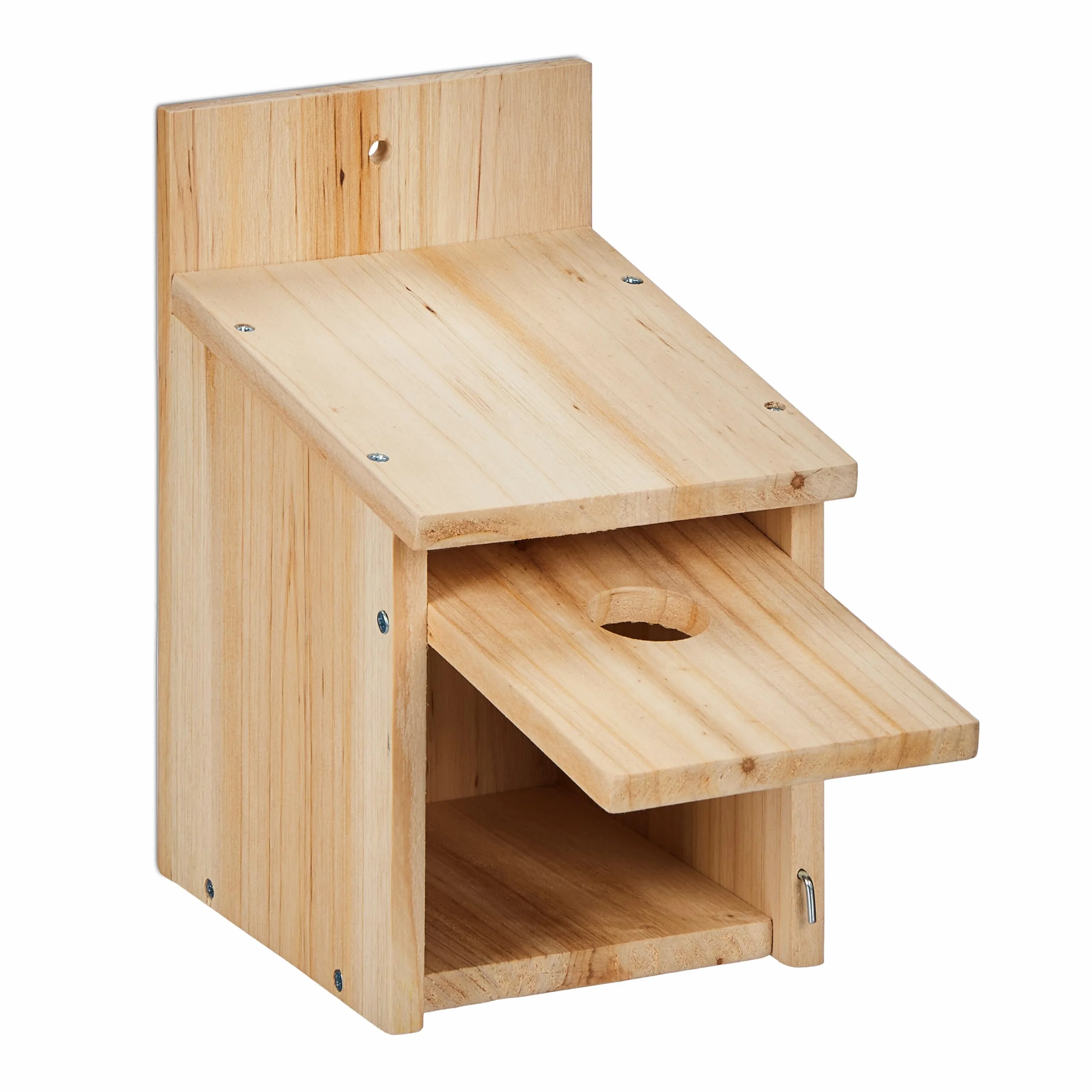 Relaxdays Casa per Uccellini, Set 2 Casette Nido Appesa in Kit DIY, Sportello, Foro 35 mm, 23x14x18 cm, Legno, Naturale