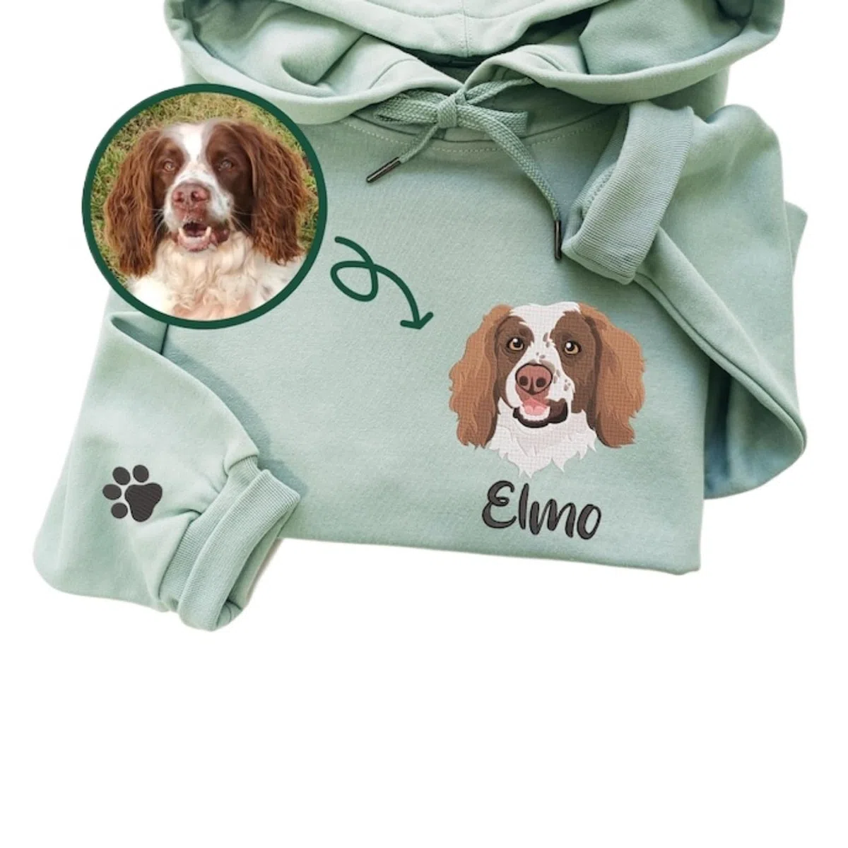 Felpa con cappuccio personalizzata ricamata con viso animale, Felpa con foto di cane, Felpa con cappuccio personalizzata ricamata per animali, Regalo per papà di cane, Maglietta