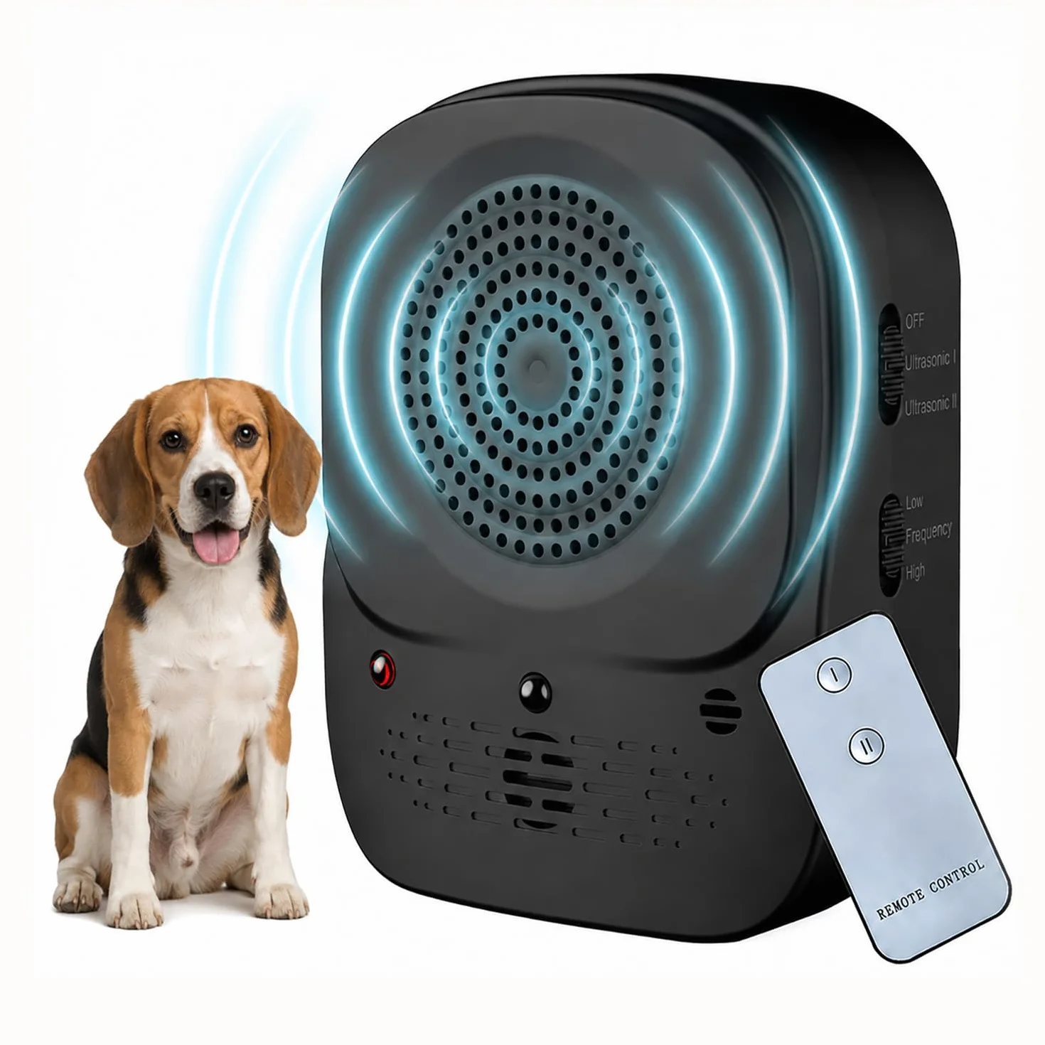 Ultrasuoni Anti-Abbaiamento per Cani, Dispositivo Impermeabile per Il Controllo degli Abbaiati con Telecomando Portata 49ft, 4 modalità Regolabili - Efficace per Uso Interno ed Esterno