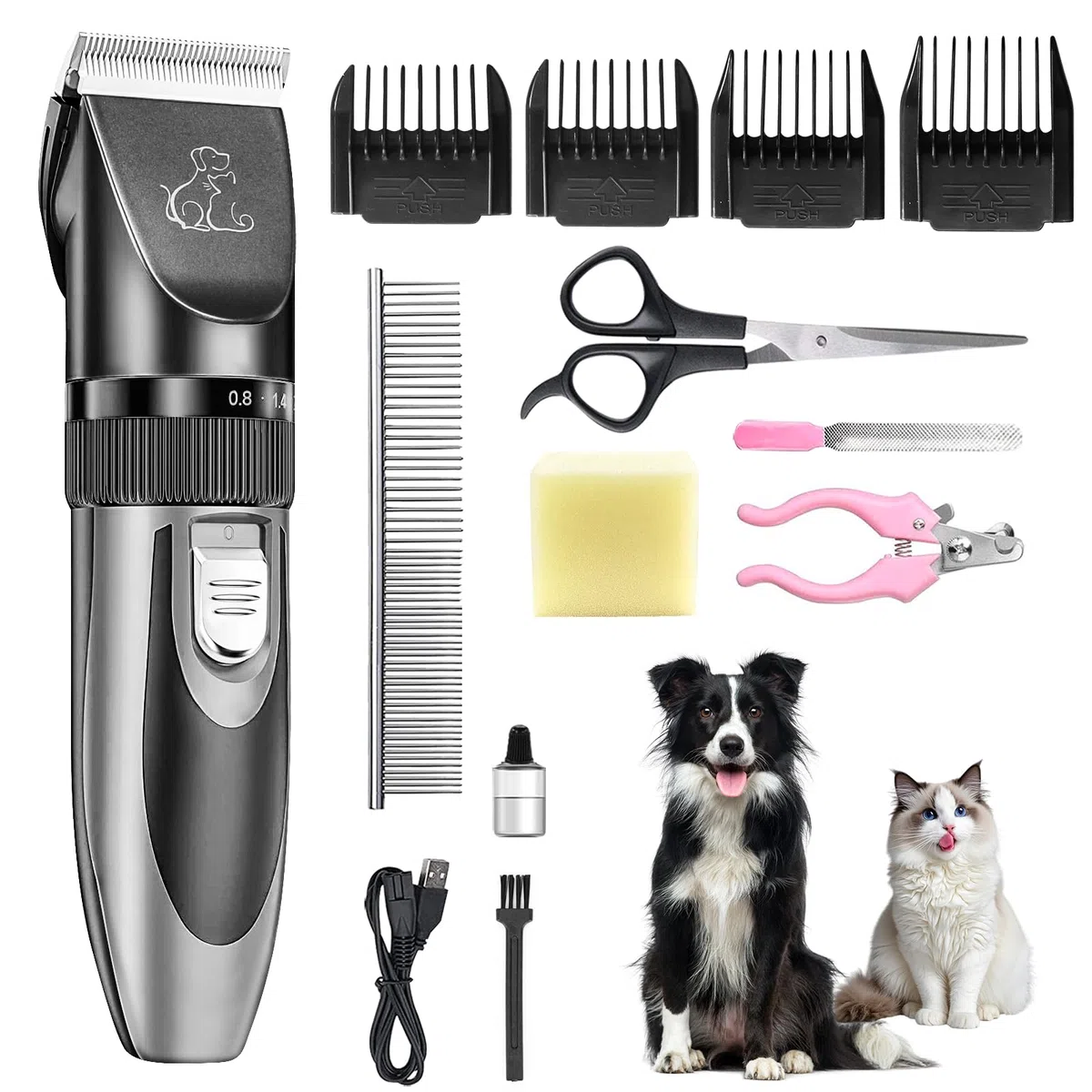 Tosatrice per Cani pelo Lungo Professionale, Rasoio Pelo Lungo per Gatti Macchinetta, Adatto per Peli di Animali Domestici Spessi e Opachi, Impermeabile IPX7, Ricaricabile, Basso Rumore