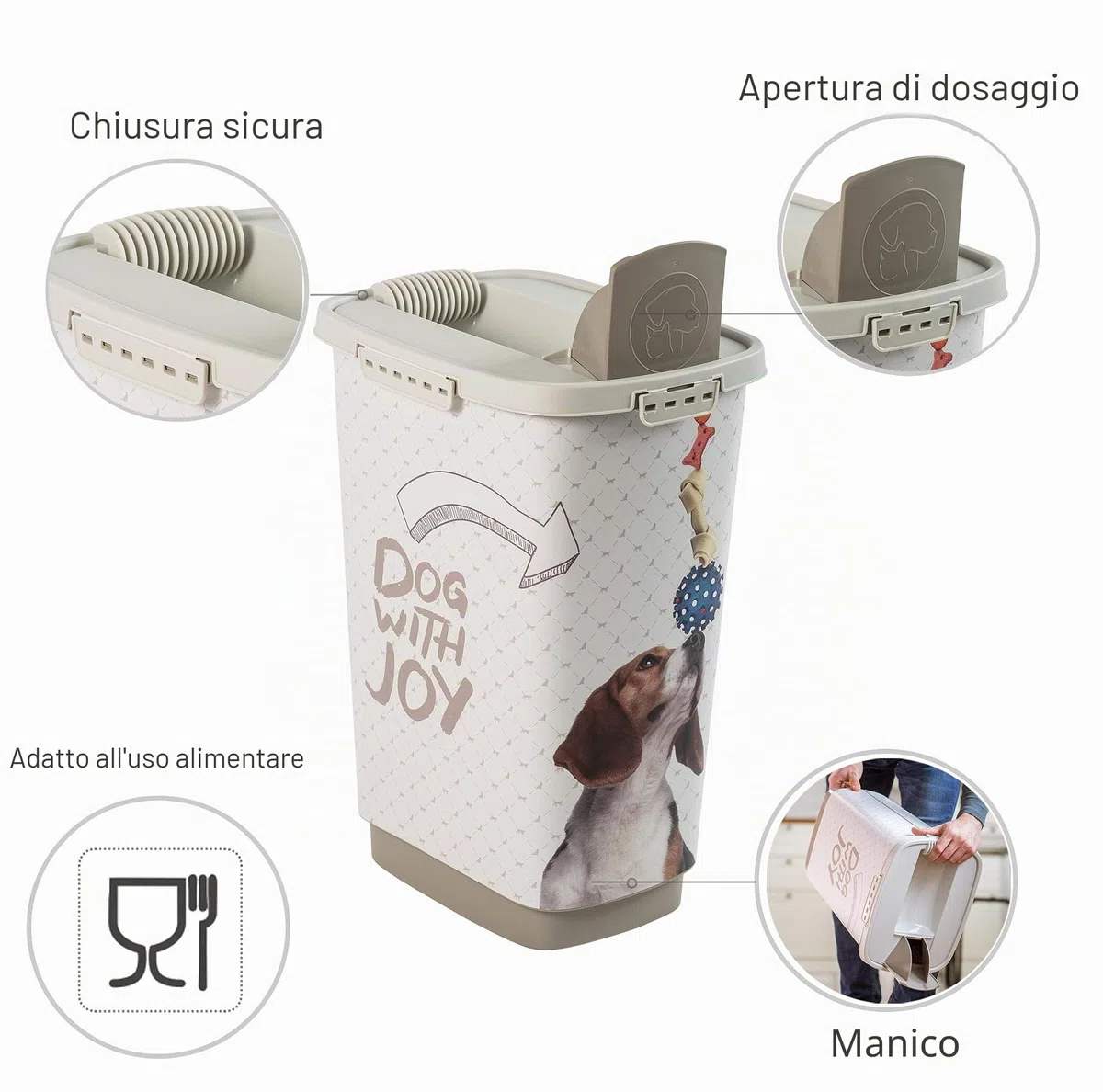 Rotho MyPet Cody Contenitore per Alimenti per Animali Domestici con Coperchio e Dispositivo di Versamento, Plastica (PP) senza BPA, Grigio (Antracite)/Bianco, 25 L, 33.0 x 25.0 x 46.3 cm