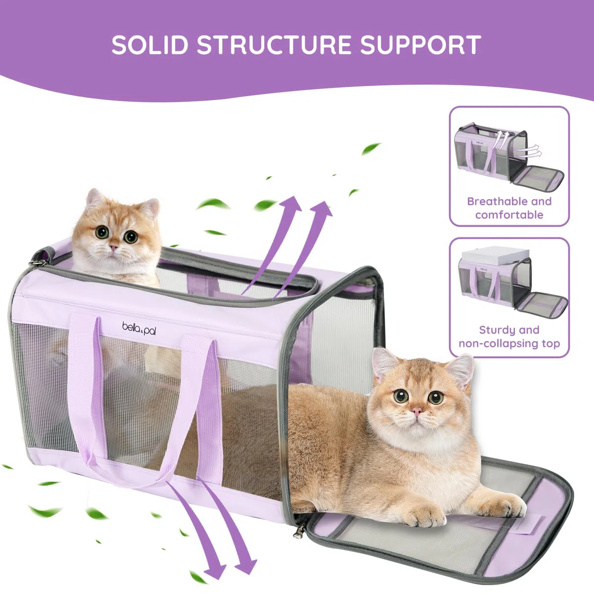 BELLA & PAL Trasportino Portatile per Gatti/Cuccioli, Borsa da Viaggio per Animali Domestici, Borsa per Gatti Ripiegabile con Tessuto Antigraffio, Cerniera Antifuga, Adatto per Viaggio sull’Aereo, M