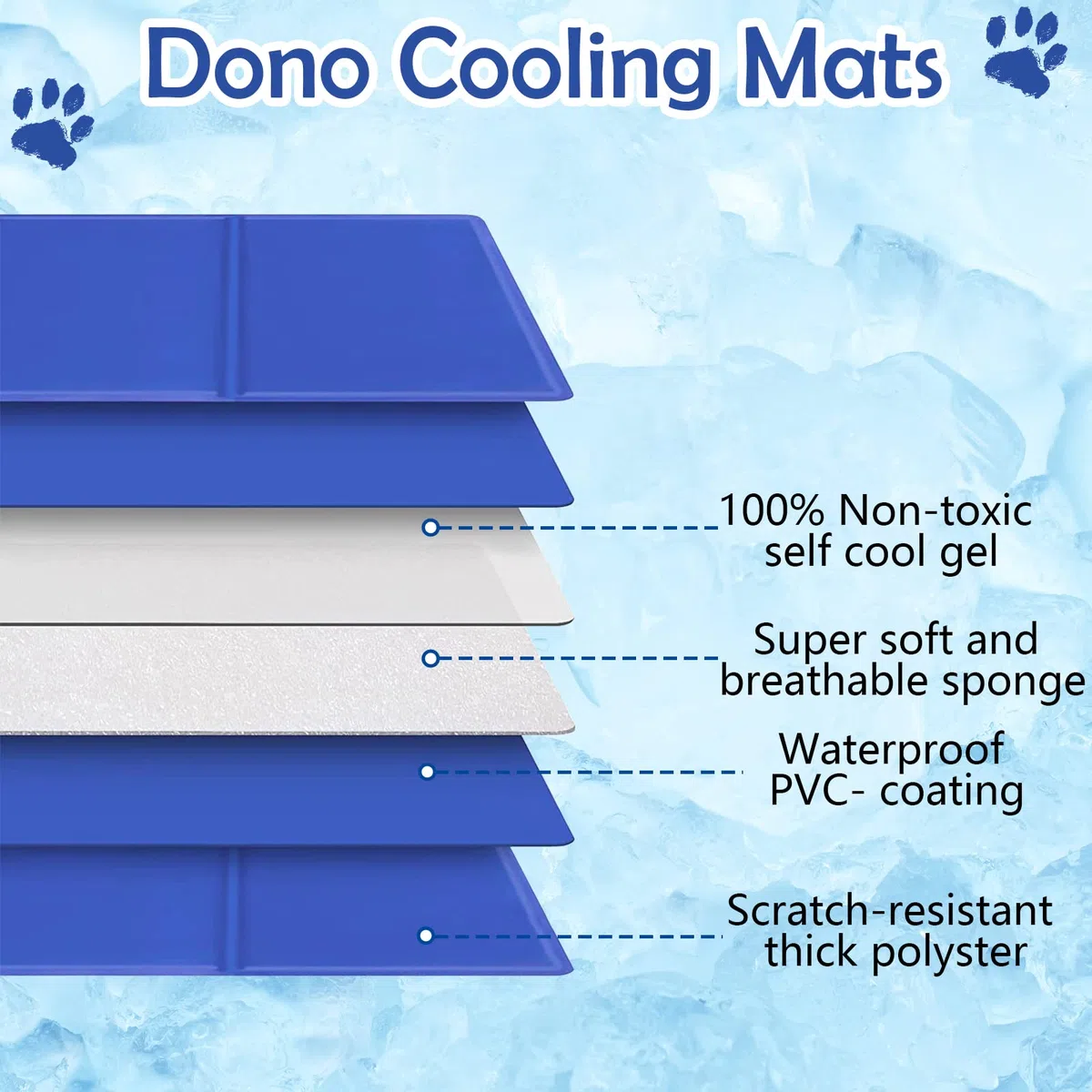 Dono Tappetino di raffreddamento per cani, resistente per animali domestici, tappetino di ghiaccio riutilizzabile per gatti, letto estivo per cani, auto-raffreddamento, gel non tossico, M, L, XL