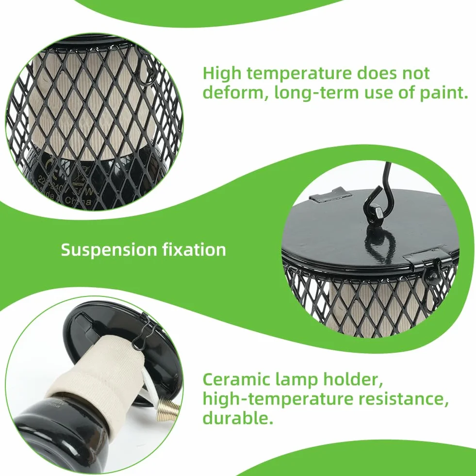Lampada termica per tartarughe, lampada termica per rettili con cestino protettivo, confezione da 2 lampade termiche in ceramica con supporto base, temperatura regolabile, per rettili, tartarugh