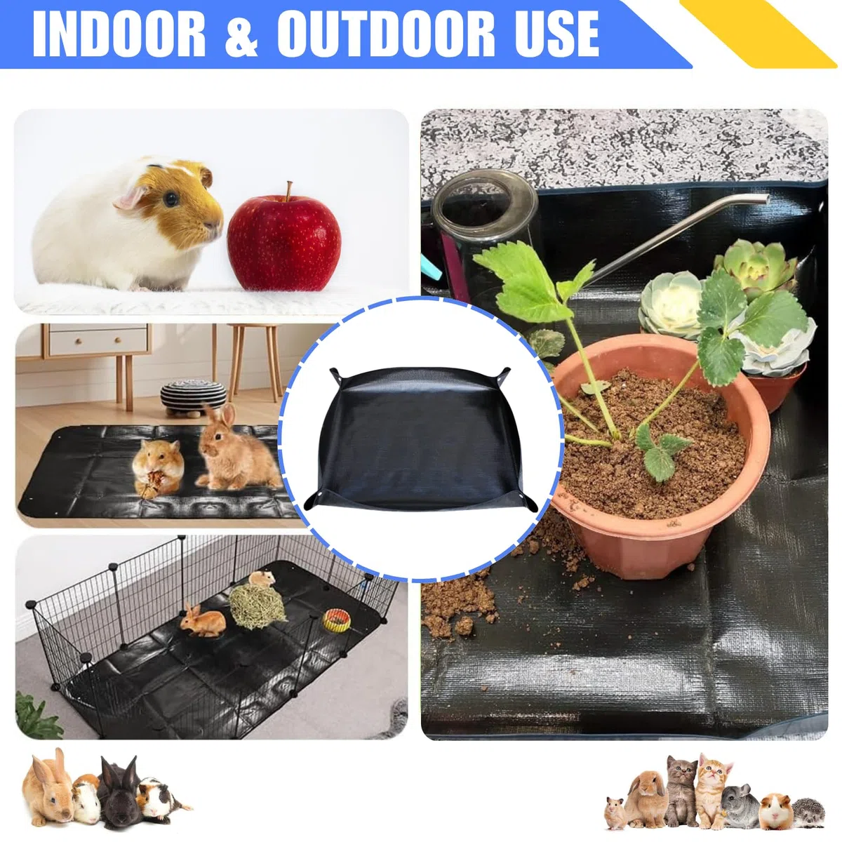 2 Pezzi Tappetino Impermeabile per Box Animali Domestici: 120×100 Rivestimento per Gabbia di Porcellini d'India, per conigli, Cavia, Base Riutilizzabile per Piccoli Animali