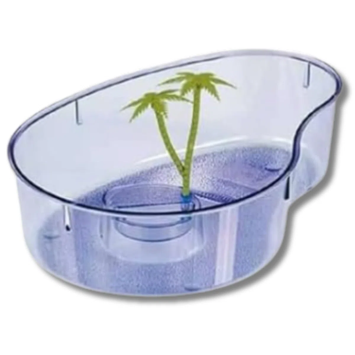 Pet's Market Thasos Tartarughiera Acquario per Tartarughe d'Acqua Vaschetta a Forma di Goccia in Plastica Piccole Tartarughe con Isola Palme 31,5x21,5x8 cm