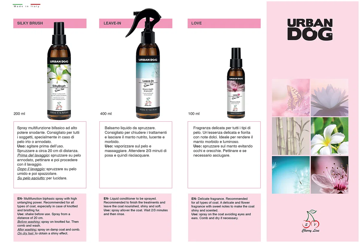 URBAN DOG Silky Brush Spray Districante Cani 200 ml – Alto Potere Snodante per Pelo Annodato e Infeltrito, Condizionante per Spazzolatura Facile