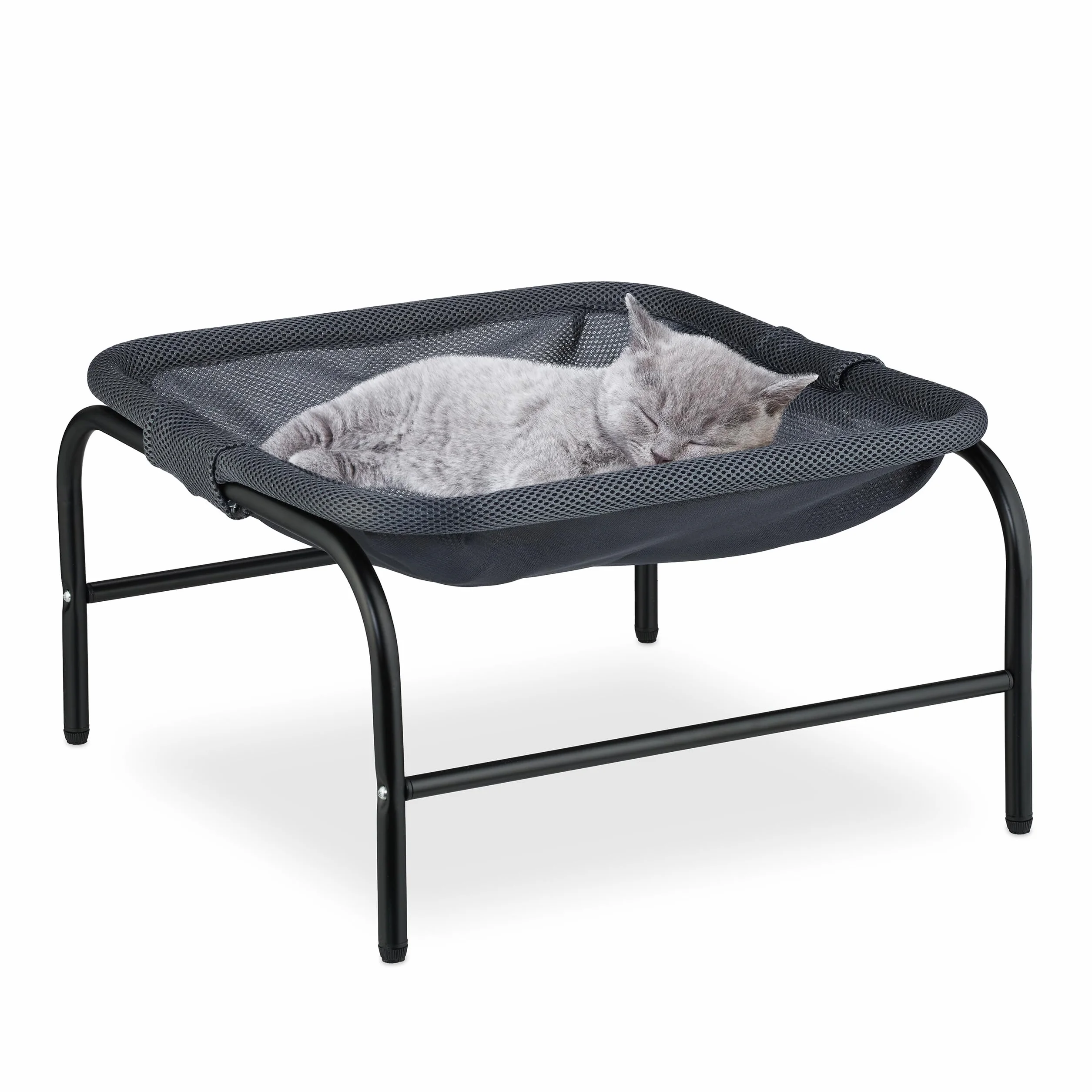 Relaxdays Letto Amaca per Gatti e Cani Piccoli, Cuccia Rialzata Animali Domestici, Lettino HLP: 27x45x45 cm, Grigio Nero