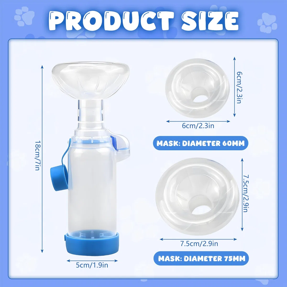 Distanziatore per inalatore per Cani o Gatti,Camera di aerosol inalatore,con 2 Misure di mascherine,per Animali Domestici,Aiuta Gli Animali Domestici a Respirare e dispensare farmaci (Blu)