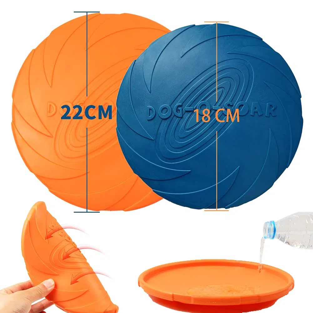 Frisbee per cani, 2 pezzi di giocattolo a disco in gomma, per terra e acqua, sport all'aria aperta, giardini, parchi e bambini (blu + arancione)