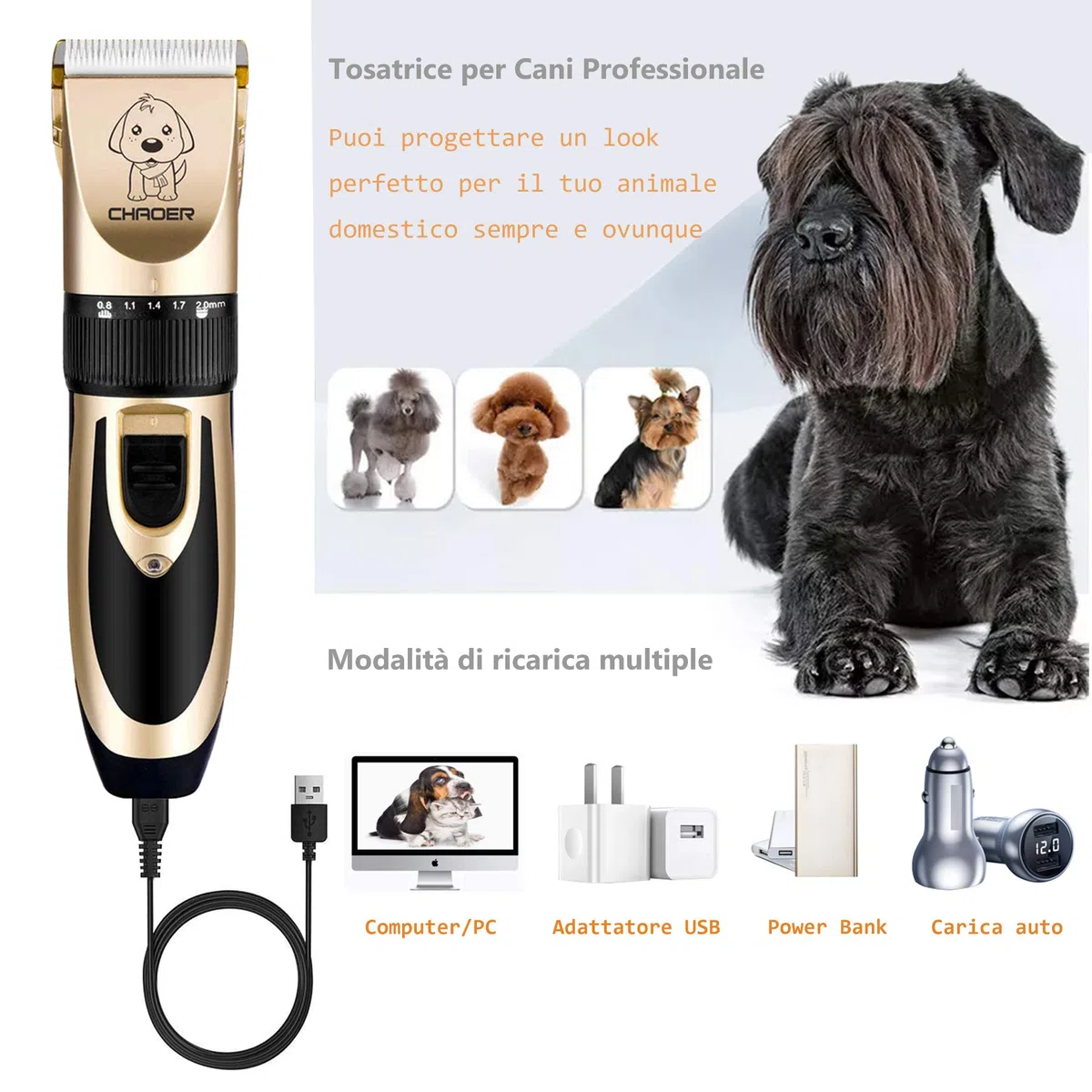 Tosatrice per Cani Professionale Tosatrice per Gatti Pelo Lungo Ricaricabile USB Oro
