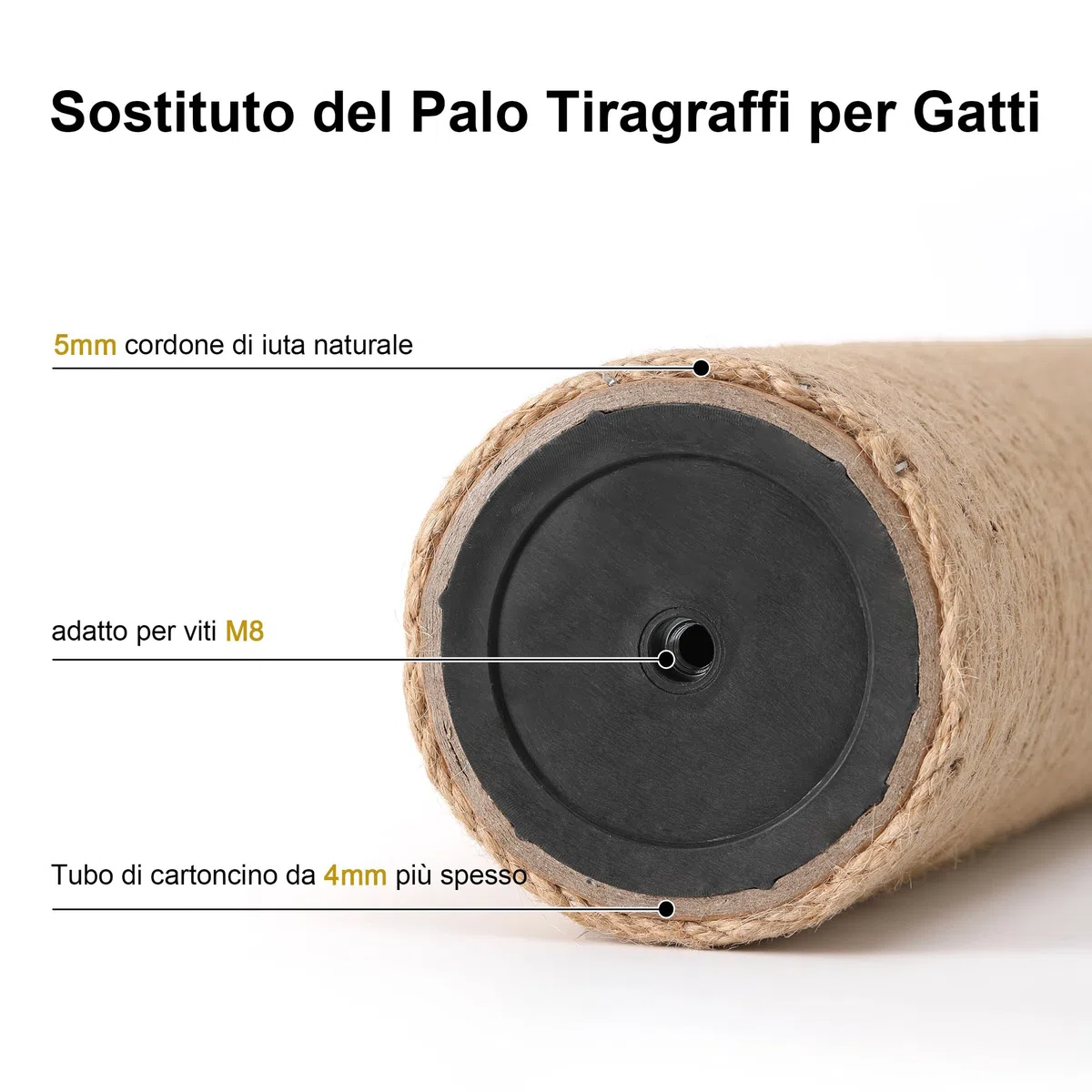FUKUMARU 2 Confezioni di Ricambio per Palo Tiragraffi, 37cm x 9cm, Colonna tiragraffi in Corda di Iuta Naturale con Viti M8,Adatto per Vari Tiragraffi di FUKUMARU