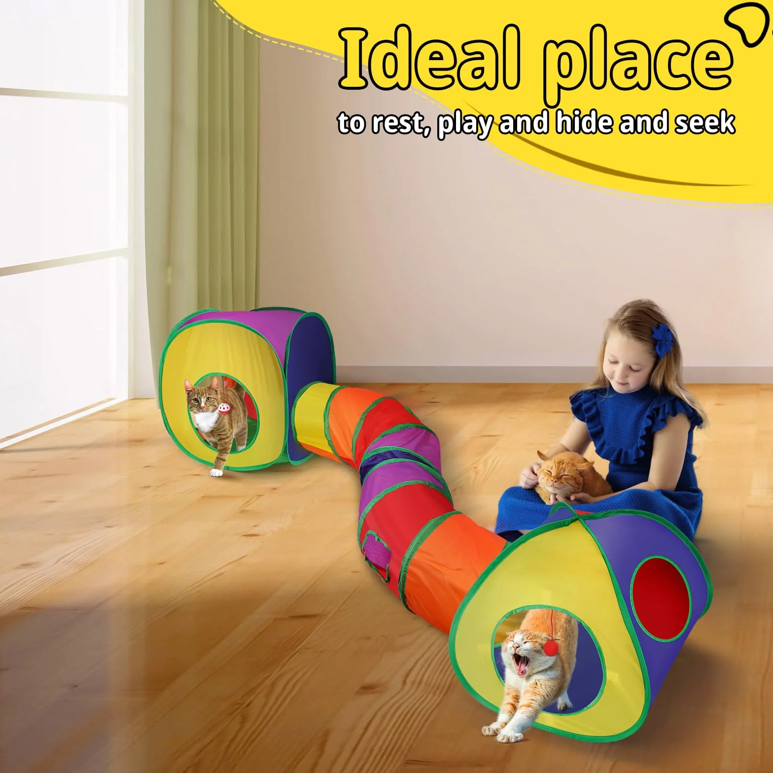 SWAWIS Pieghevole Tunnel Set per Gatti, 3 in 1 Giocattolo per gatti Tunnel Tenda Cubi per Gatti con Borsa, Giocattolo Interattivo per Gatti per Gattini Cuccioli e Conigli
