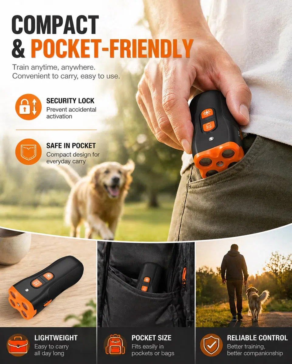 Dispositivo Antabbaiati per Cani, Dispositivo Sicuro a Ultrasuoni per Controllare l'Abbaiare, Addestratore Canino Ricaricabile Rapido e Portatile, Silenziatore Efficace per Interno Esterno (Orange)