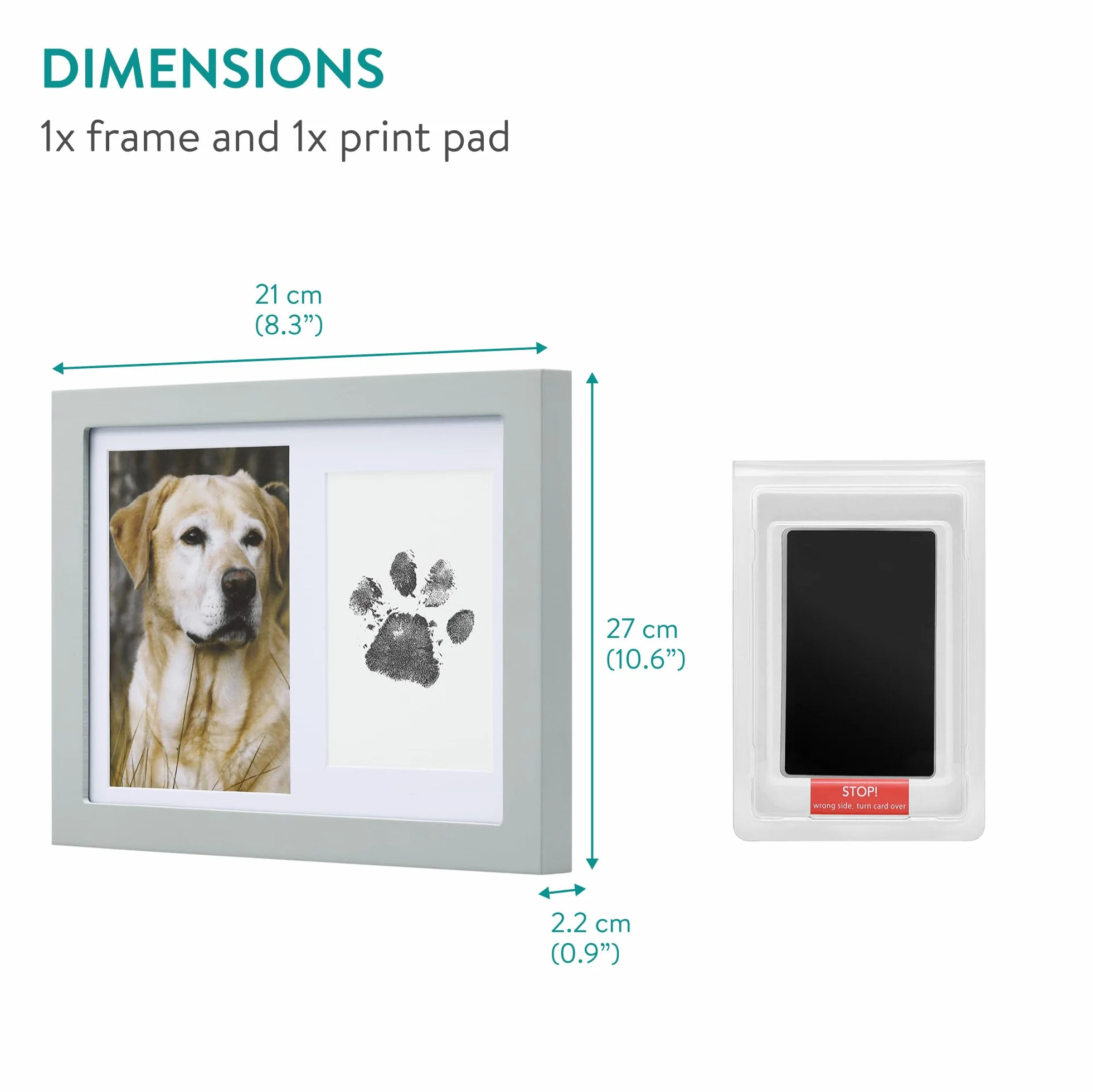 Navaris Impronta Zampa Cane - Kit Calco e Portafoto 2 in 1 con Inchiostro - Cornice Porta Foto Gatti e Cani - Stampo Zampa Commemorativo per Animali Domestici - Grigio
