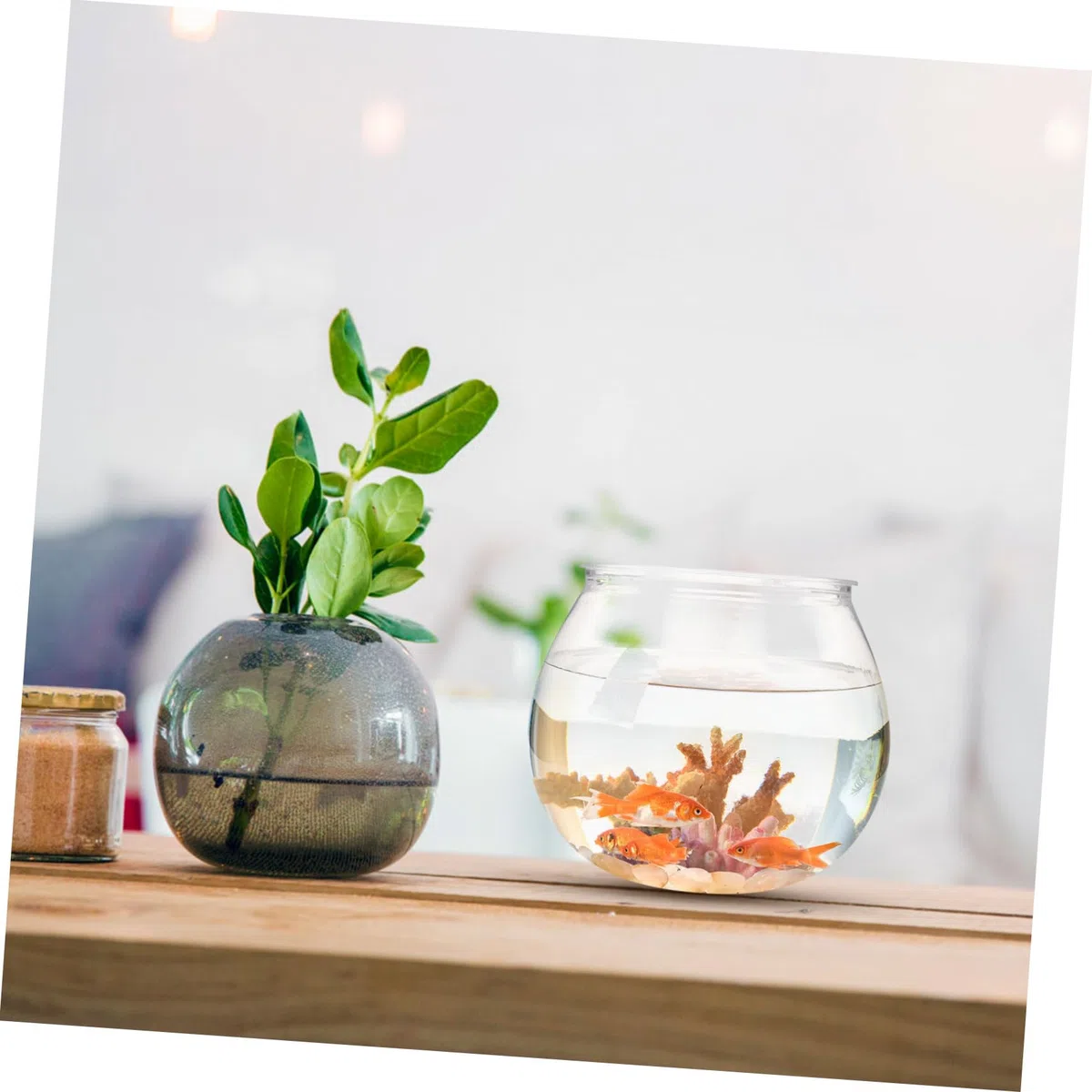 Angoily Acquario da Tavolo Boccia per Pesci in Plastica Trasparente Set 3 Pezzi Decorazione per Design Robusto Adatto per Pesci e Gamberetti
