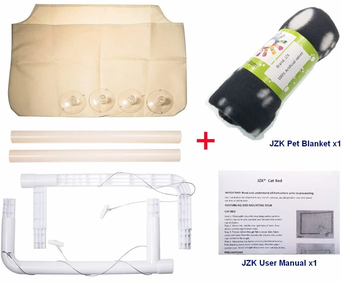 JZK Amaca da Finestra per Gatti + Coperta per Gatti, Letto sospeso per Animali Domestici a Ventosa e Coperta Nera per Animali Domestici per Pesce persico