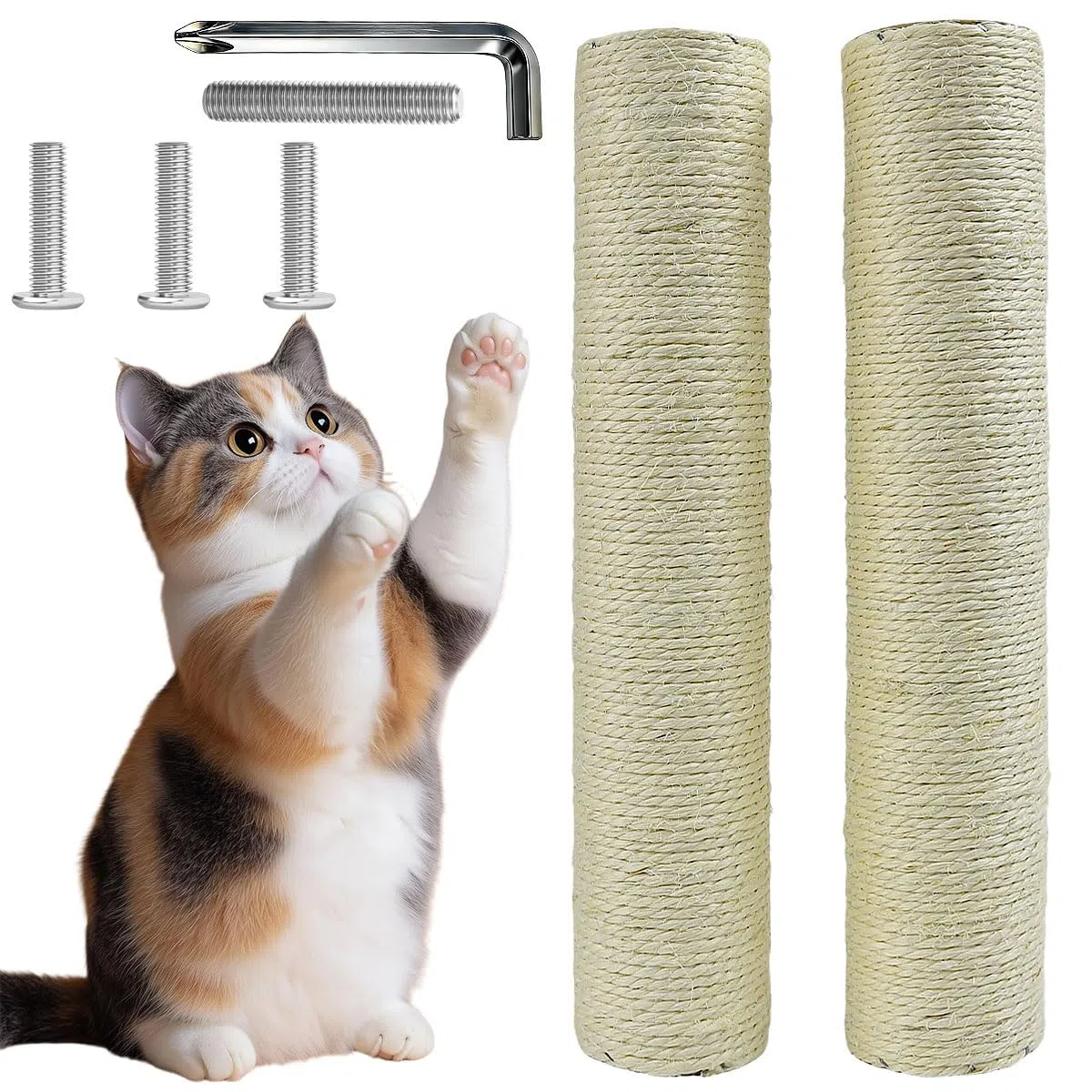 2PZ Tiragraffi per Gatti Ricambio 35 CM con Viti M8, Ricambio Albero Tiragraffi per Gatti, Palo di Ricambio per Tiragraffi, Corda di Sisal Naturale, Facile da Installare, Accessorio per Animali