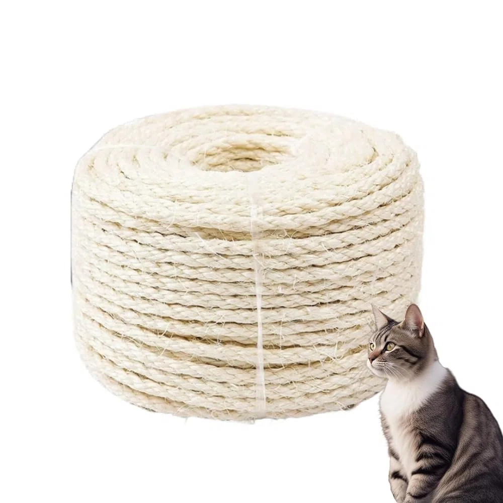 Corda in sisal per tiragraffi 8 mm x 30 m, corda in sisal naturale, per tiragraffi, ricambio per gatti, tiragraffi, corda in sisal per albero tiragraffi, decorazione di case, bianco