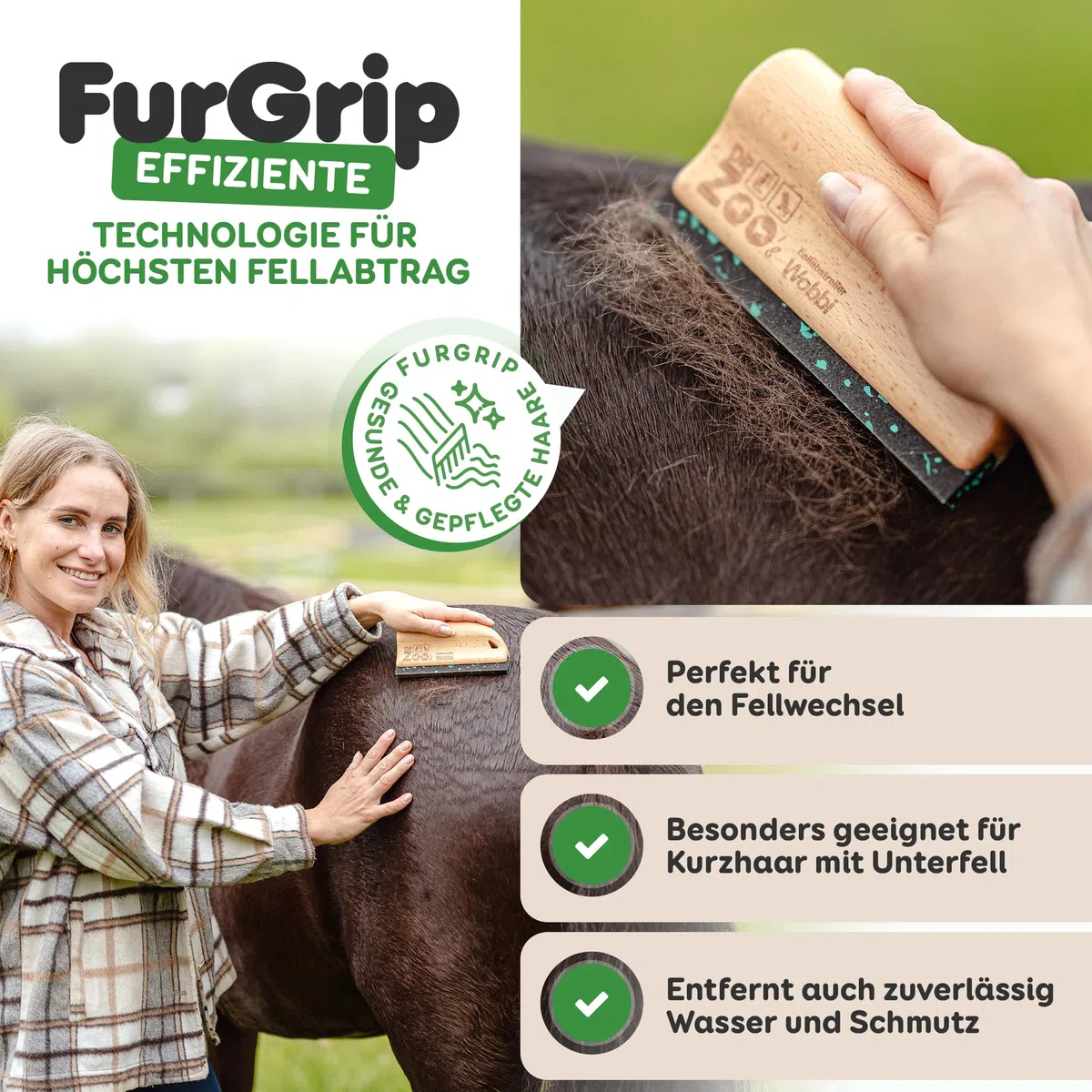 DR Zoo Wobbi - Spazzola per pelo per la cura delicata del pelo, spazzola ergonomica in gomma per una depilazione efficace, spazzola massaggiante per il cambio del pelo e pulizia quotidiana e delicata