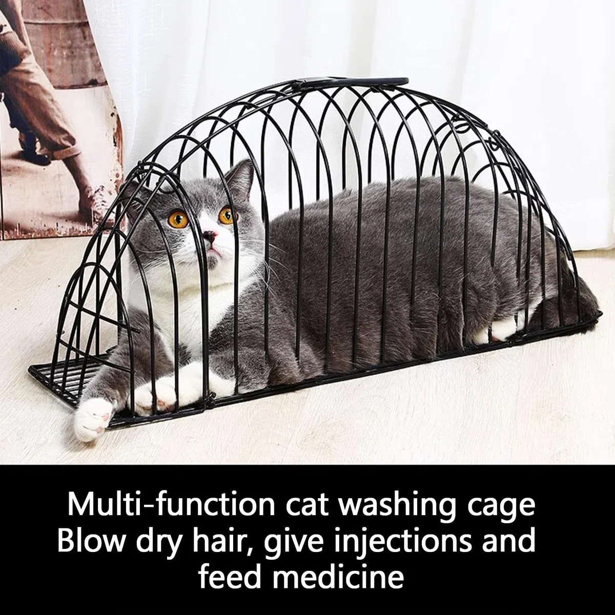 Generic Gabbia per la doccia per la toelettatura dei gatti, strumento portatile per il bagno del gatto, gabbia in metallo, sicura, confortevole, portatile, asciugatura efficiente, 42 cm L x 16 cm W x