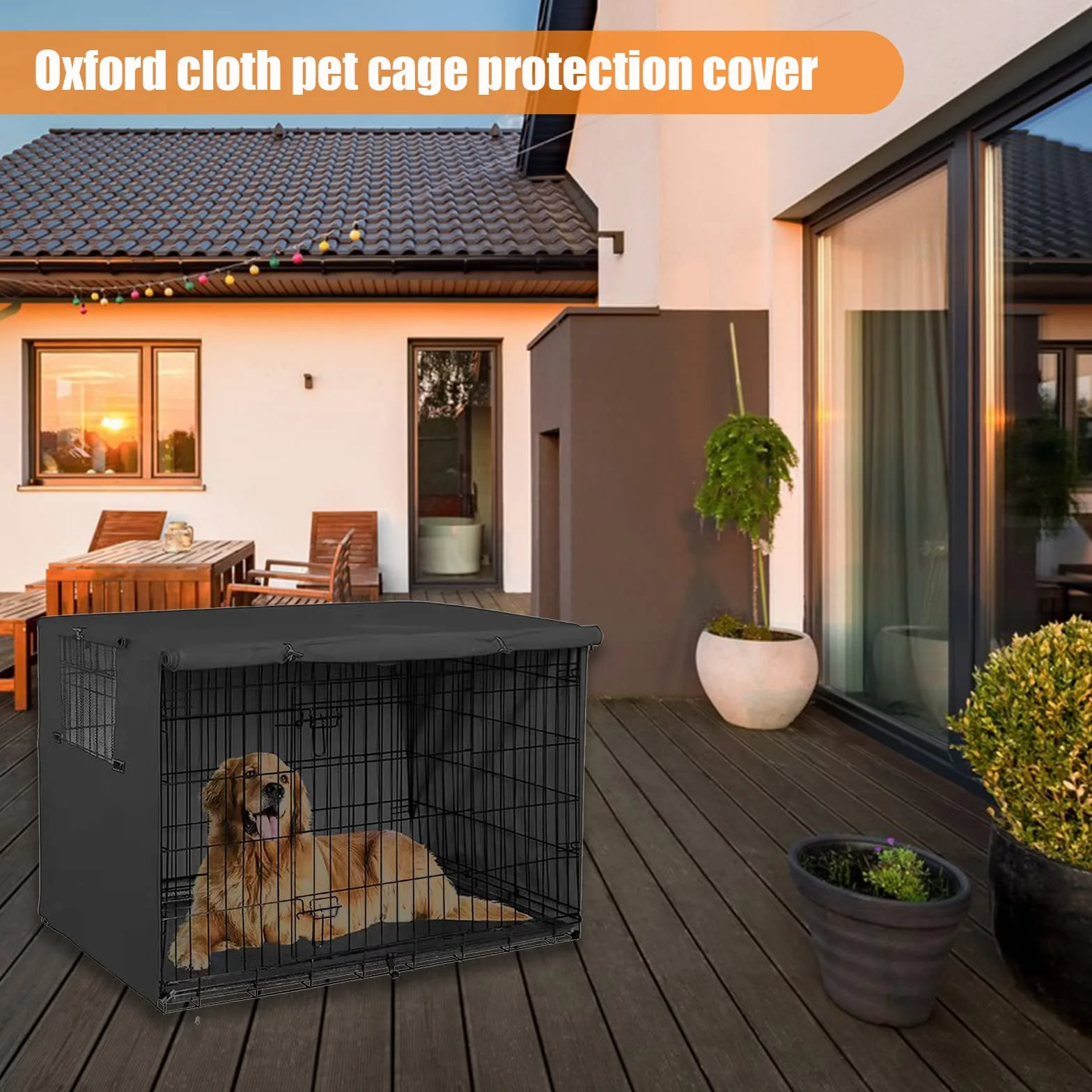 Copertura per gabbia per cani, in tessuto Oxford 210D, resistente, antivento, traspirante, con apertura per finestra per cani, gabbia metallica (nero, S (79 x 50,8 x 53 cm)