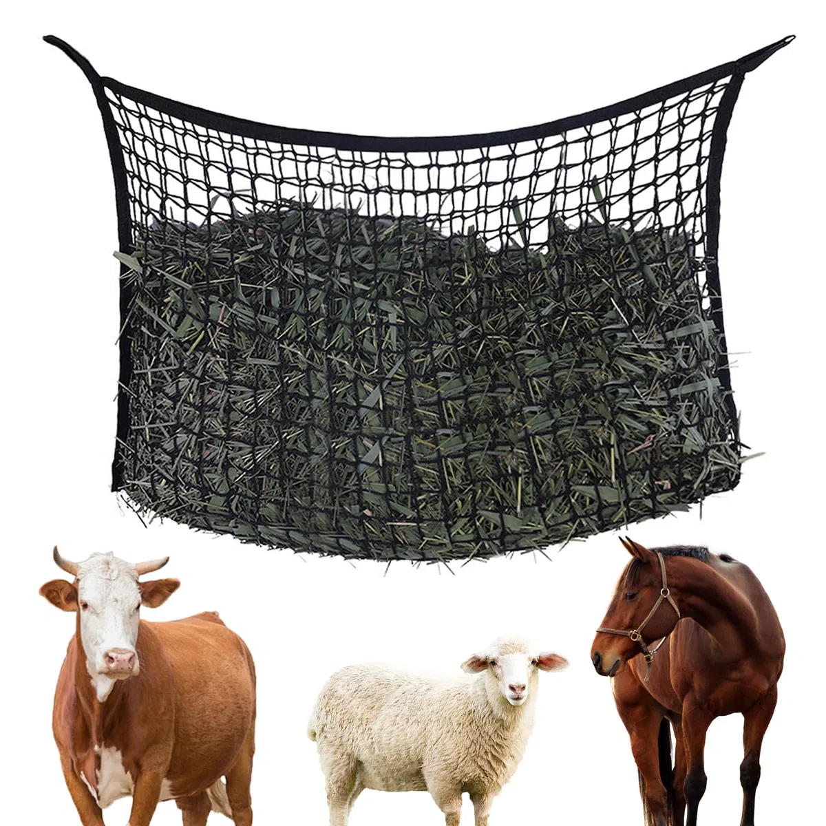 Rete Da Fieno, Rete Da Fieno Per Cavalli, 160*100 cm Rete Per Fieno Cavall, Rete Per Fieno A Maglie Strette Estremamente Resistente Agli Strappi, Per Cavalli, Pecore E Bovini(nero)