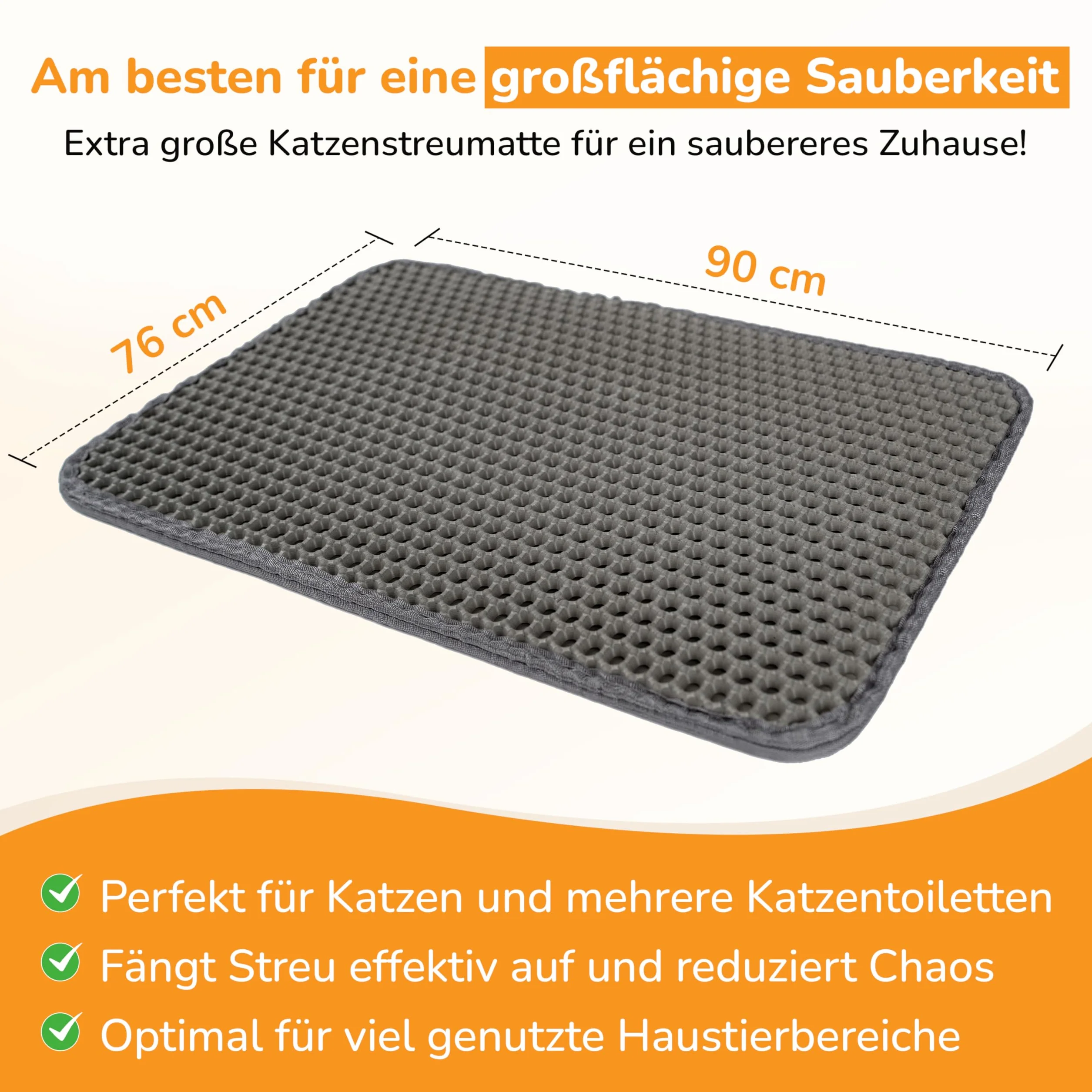 Tappetino Grigio 90x76 cm per lettiera gatto – trattiene la sabbia – impermeabile e antiscivolo – morbido e facile da pulire – ideale davanti alla lettiera – misura grande