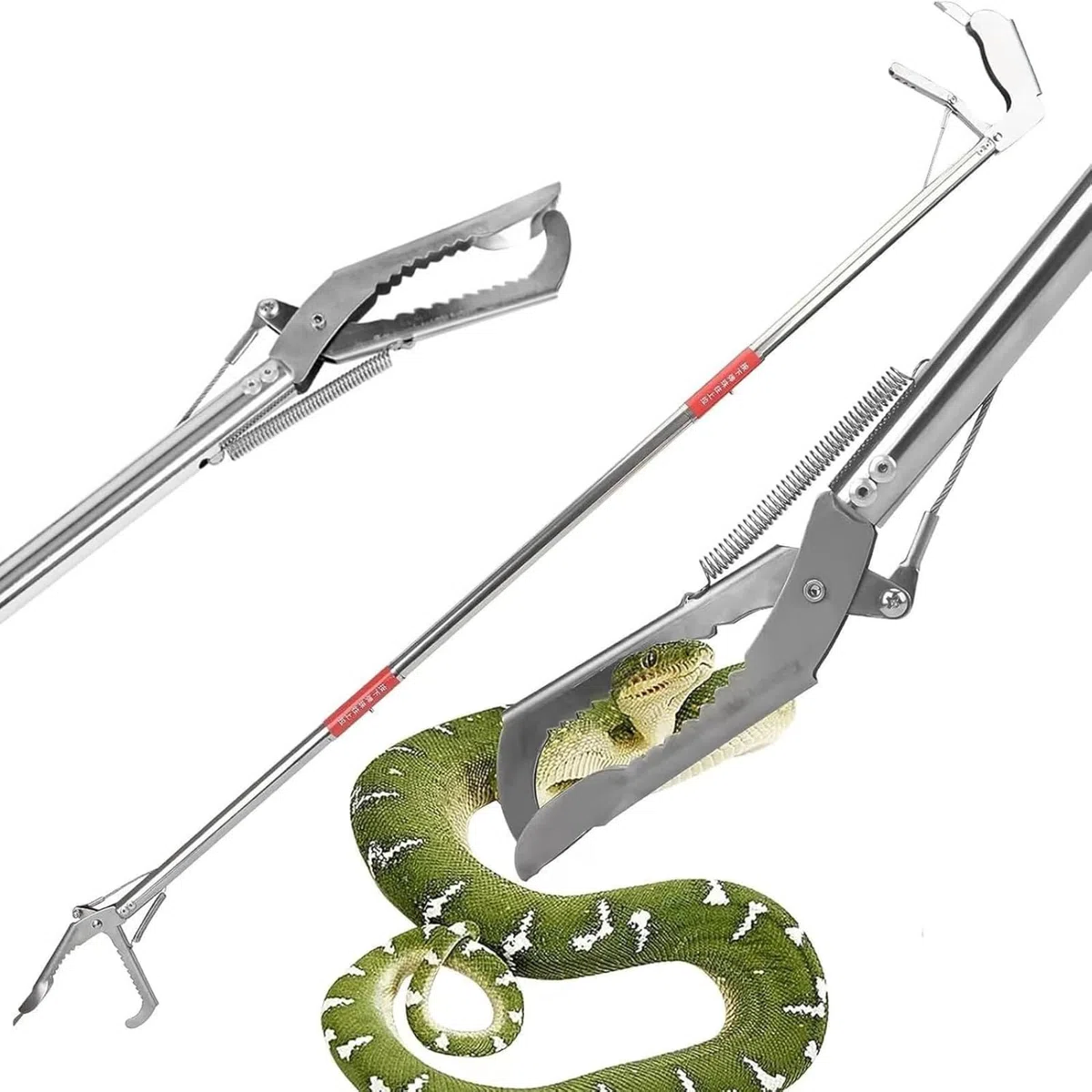 Generico Pinza per Serpenti in Acciaio Inox, Pieghevole, Doppia Faccia seghettata, a ganascia Larga, con Manico Antiscivolo, per Serpenti, Topi, Serpenti a sonagli, Argento 1