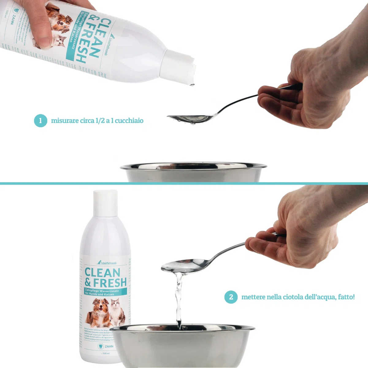 Additivo per Acqua per l'igiene Orale di Cani e Gatti | Alito frescho e Denti sani - Aiuta a prevenire placca e tartaro - 500ml (Classic)