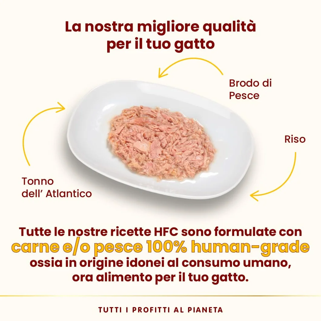 Almo Nature HFC Natural - Alimento Umido per Gatti - Tonno dell'Atlantico - Qualità Human Grade, Monoproteico - 70g, Confezione da 24