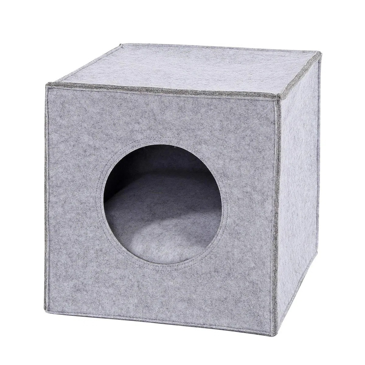 lionto Tana per gatti in feltro stabile adatta a scaffali e sistemi modulari, 33x37x33 cm, cuccia pieghevole a cubo autoportante, facile da pulire con cuscino accogliente, grigio chiaro