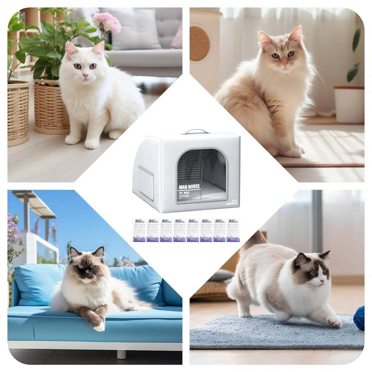 Casetta Rinfrescante Per Gatti - 20,07x15,74x13,77 Pollici Pieghevole Isolato E Resistente Alle Intemperie | Cuccia Per Cani Di Piccola Taglia Con 8 Impacchi Di Ghiaccio Riutilizzabili, Per Gat
