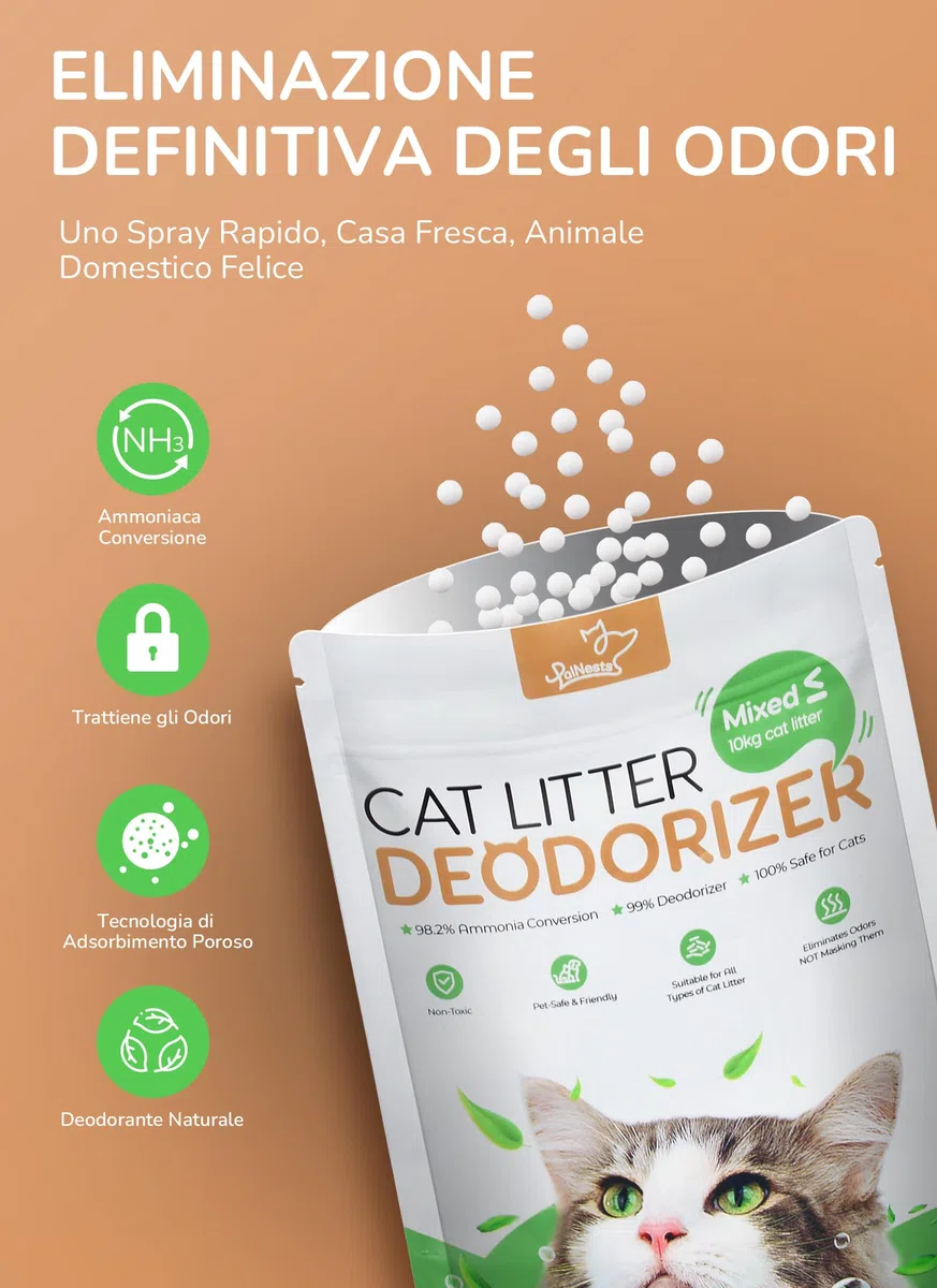 Deodorante per Lettiera per Gatti, Aop Eliminatore di Odori per Lettiera per Gatti Naturale, Neutralizzatore di Odori Inodore, Controllo Efficace Degli Odori Lettiere Gatti, 3 Pezzi