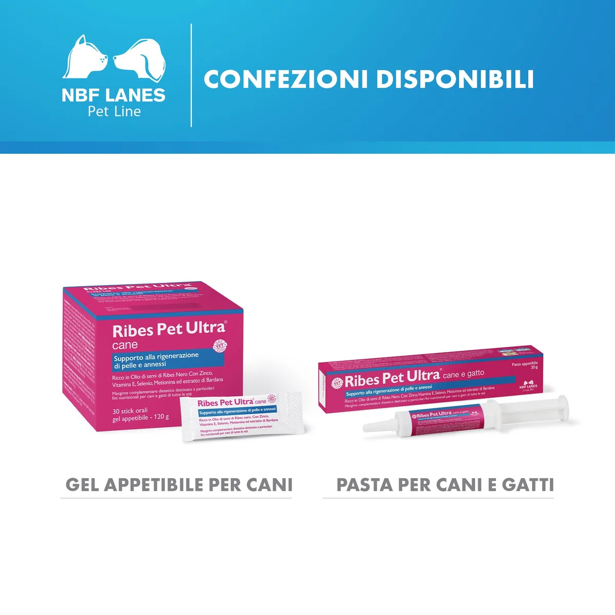 NBF Lanes | Ribes Pet Ultra Cane e Gatto, Pasta Appetibile 30 g, Supporto alla Rigenerazione di Pelle e Annessi