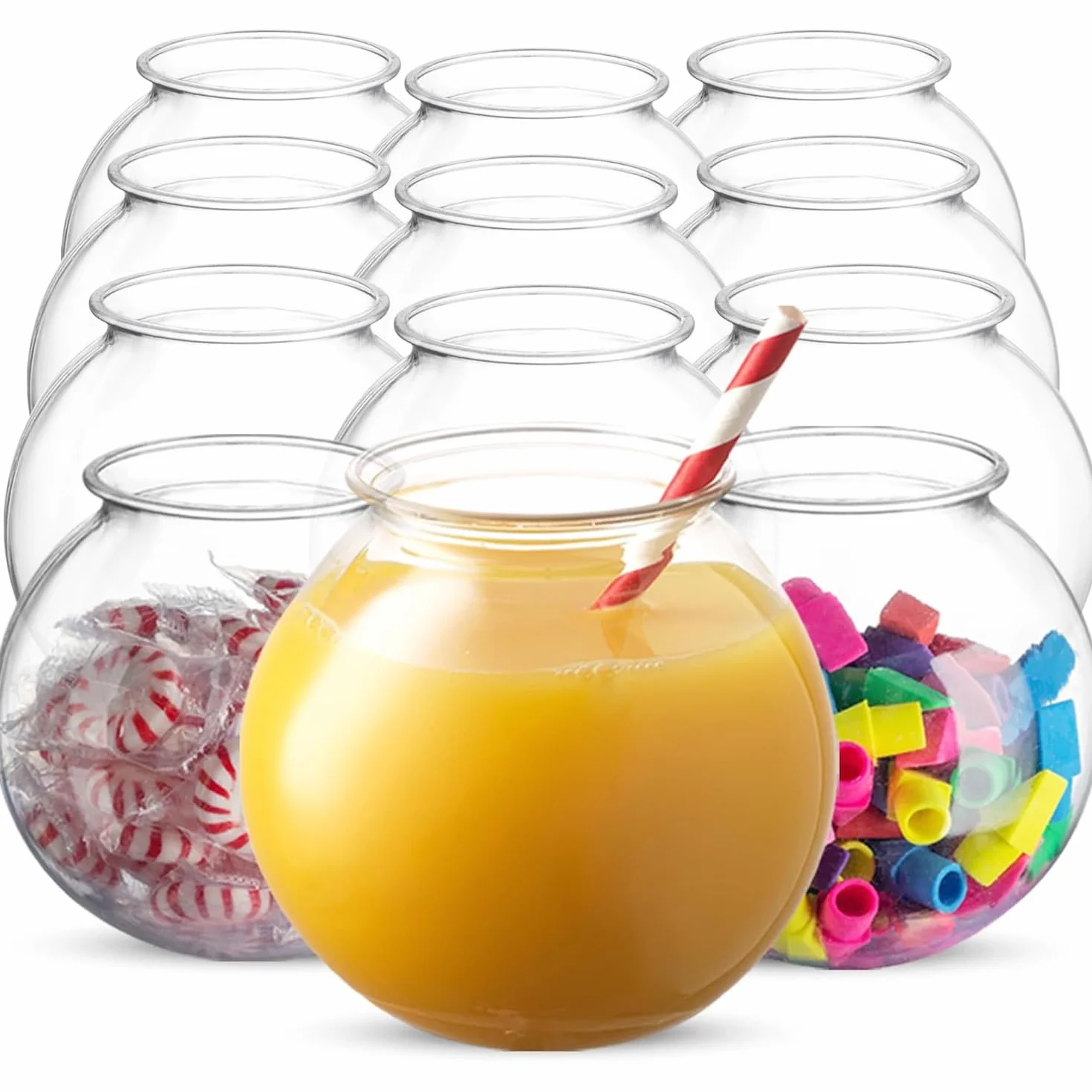 JoyServe Ciotola di plastica per pesci da 16 oz (confezione da 12) Ciotole di plastica resistente da 10,2 cm, per caramelle, giochi di carnevale, premi, centrotavola e decorazioni per feste, senza BPA
