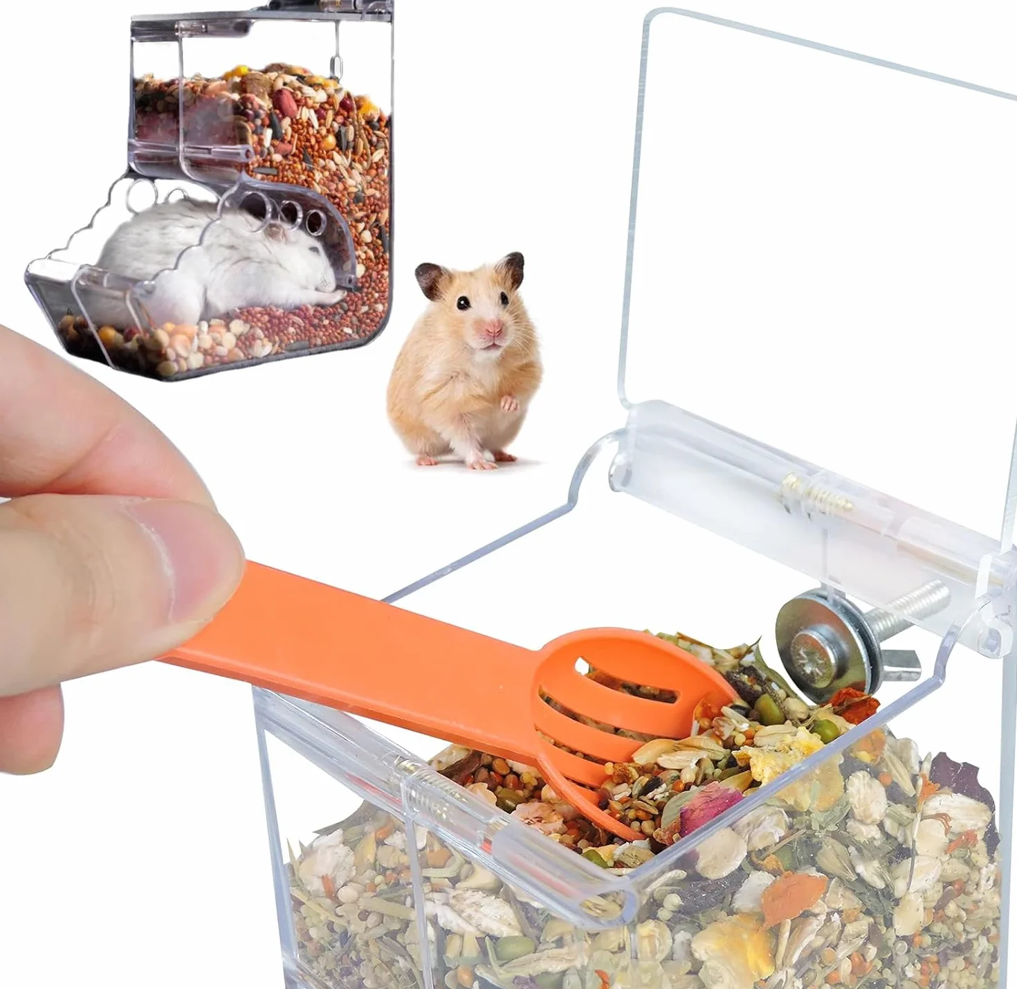 Distributore automatico di cibo per criceti, Acrilico Trasparente, Mangiatoia per Criceti Automatica, Hamster Feeder, Alimentatore Automatico a Gravità, per Criceti, Scoiattoli e Altri Piccoli Animali