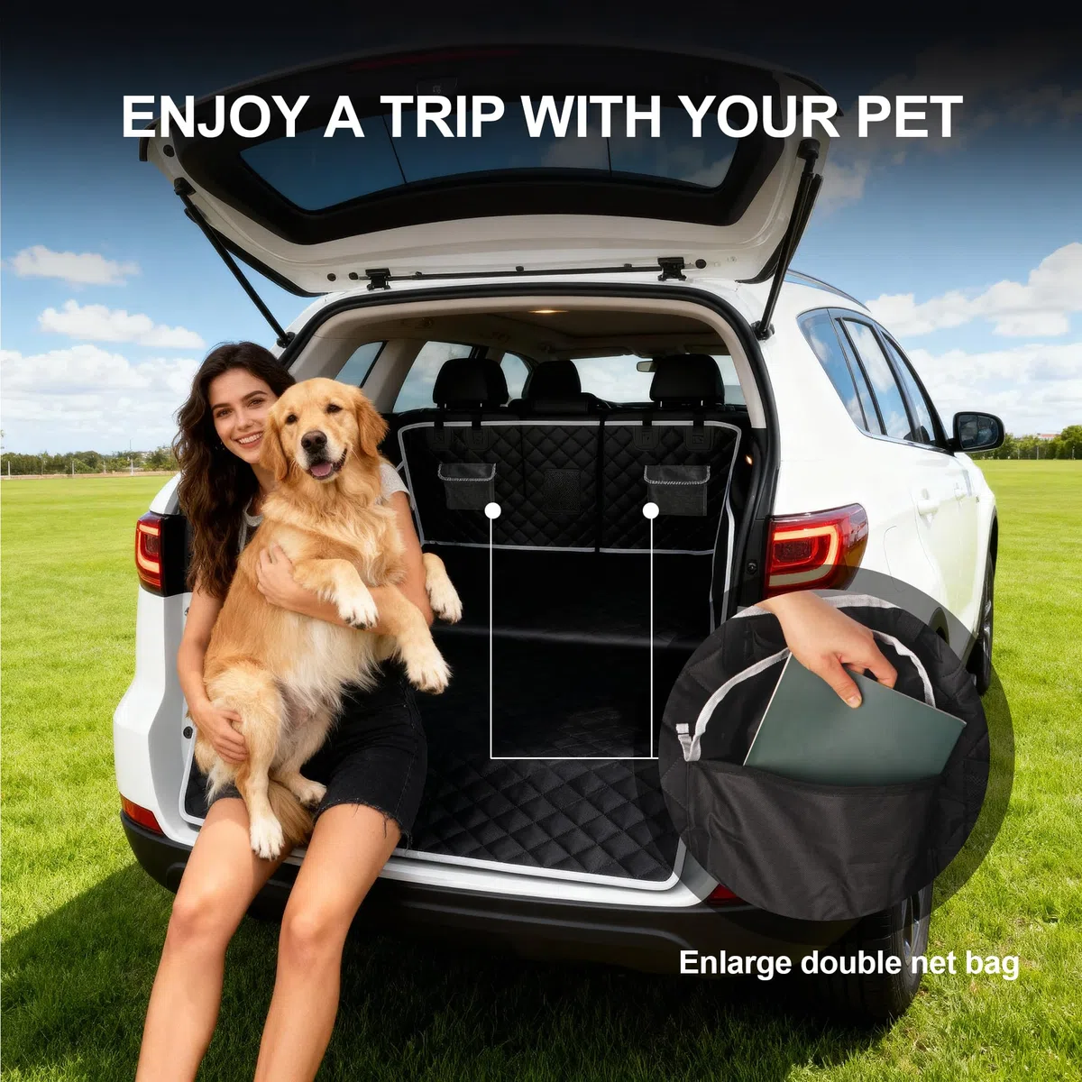 Telo Auto per Cani con Protezione Laterale e Paraurti-Impermeabile Antiscivolo e Resistente ai Graffi - Telo Bagagliaio Auto per Cani Universale,Coprisedile Auto per Cani,Facile da Pulire per Auto,SUV