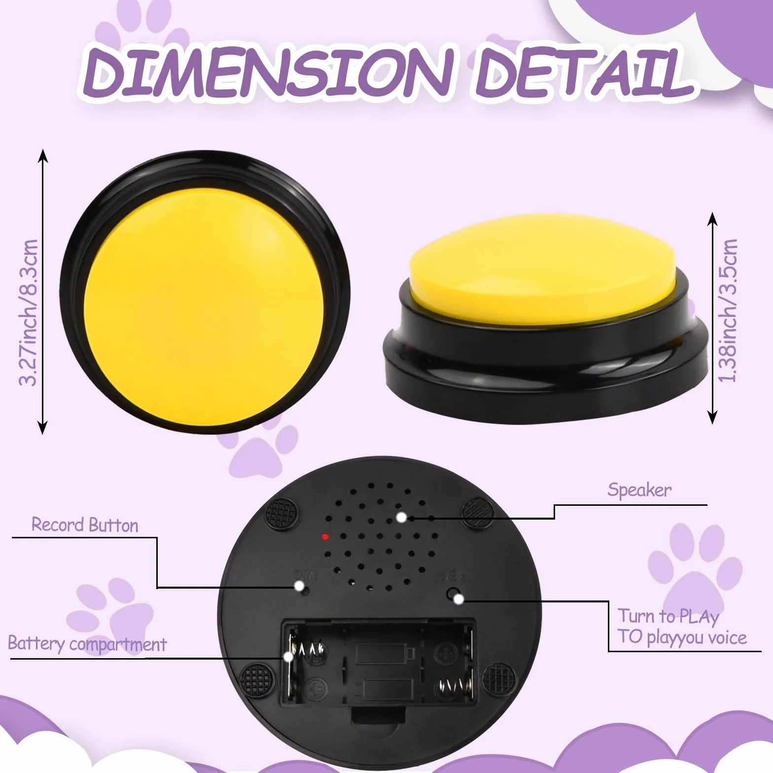 5 Pcs Pulsanti per Cani Parlare per Comunicazione e Addestramento, Cane Pulsante di Registrazione Vocale, Registrabili Cani Parlanti Bottone Cicalino Pulsante di Comunicazione per Animali Domestici