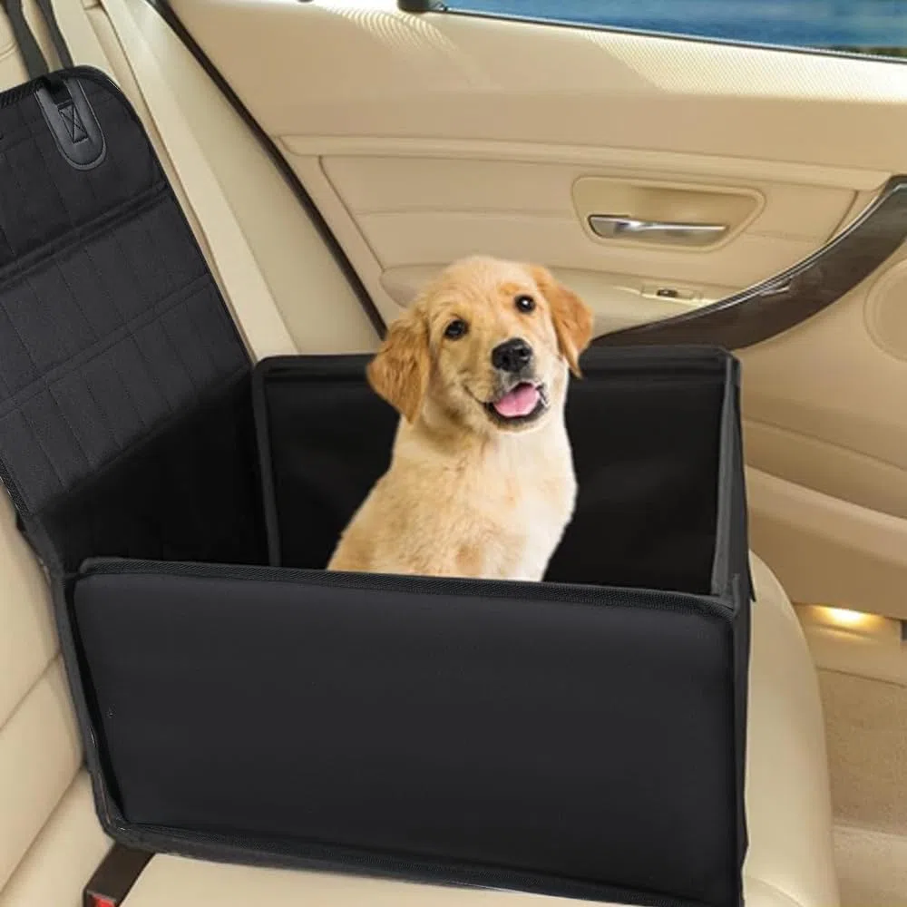 Seggiolino auto per cani, robusto box auto per sedile posteriore per cani di piccola e media taglia, impermeabile, per sedile posteriore e anteriore, nero