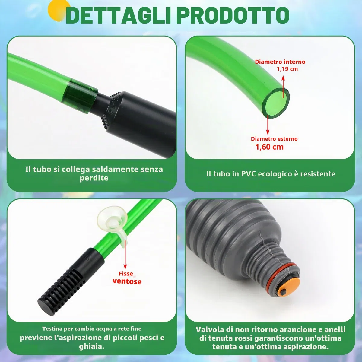 LPZMPZ Sifone per Acquario, Aspiratore Acquario, Pulizia Acquario Ghiaia, Cambio d'Acqua per Acquario, Detergente per Ghiaia per Acquari Kit con sifone per Acquari e Tartarughiere(2.8m)